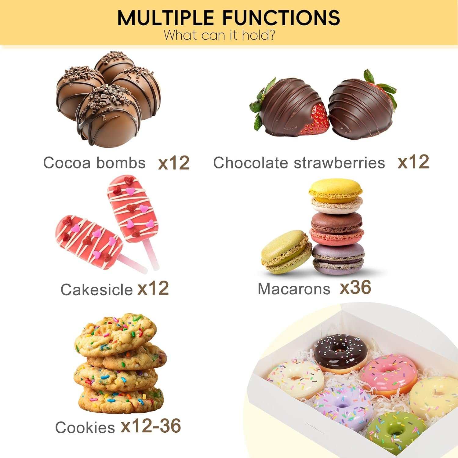 Logo Personalizzato 30 pz Scatole da Pasticceria 12x8x2.5 Pollici Auto-Popup con 3 Stili Finestre dal Produttore per Fragole al Cioccolato Donuts Pasticcini Marchio Bianco