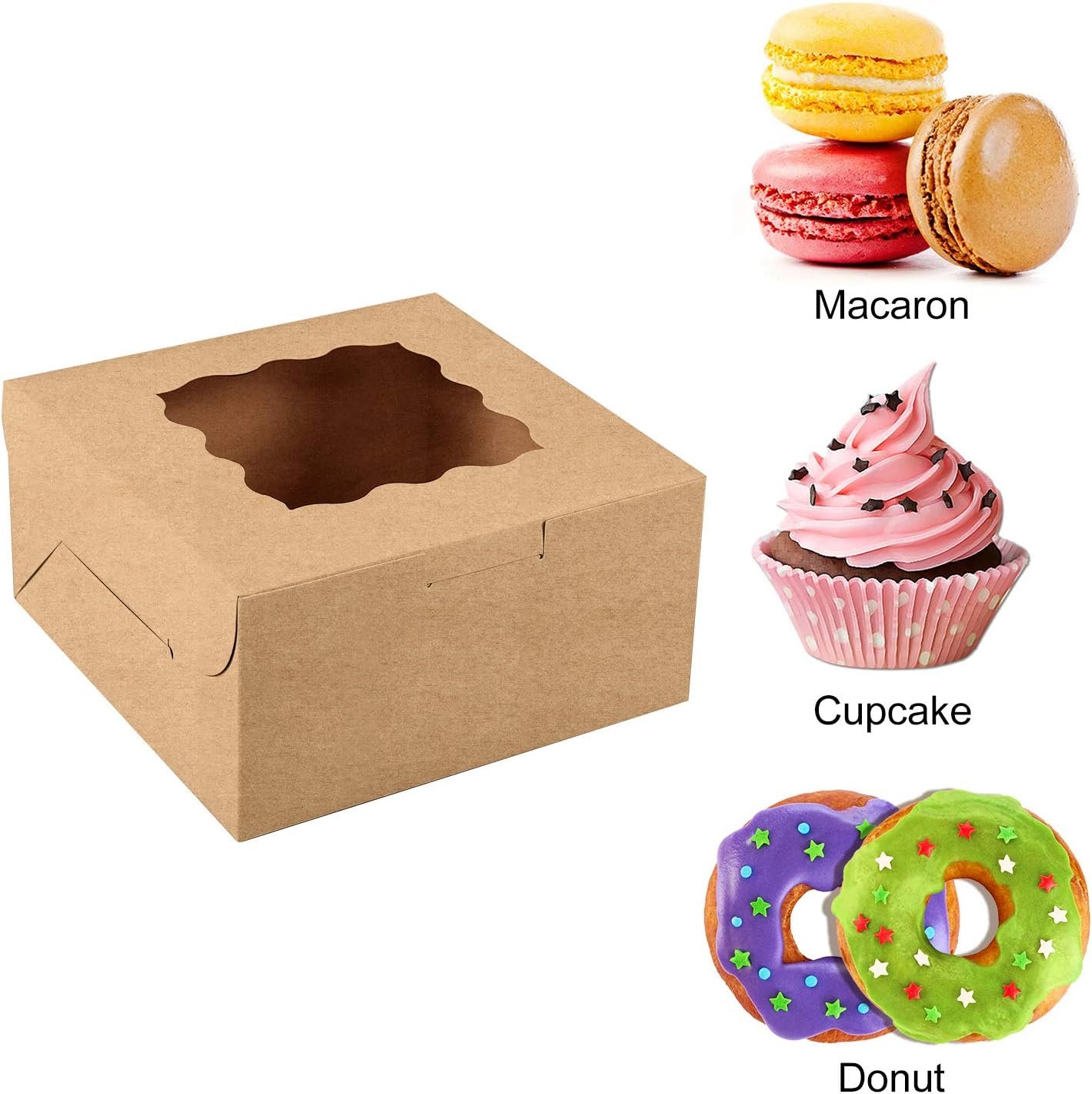 Logo Personalizzato Scatole Pasticceria 24 pz 6x6x3in Marroni per Biscotti e Mini Torte con Finestra Carta da Forno e Adesivi Inclusi Marchio Bianco dal Fornitore