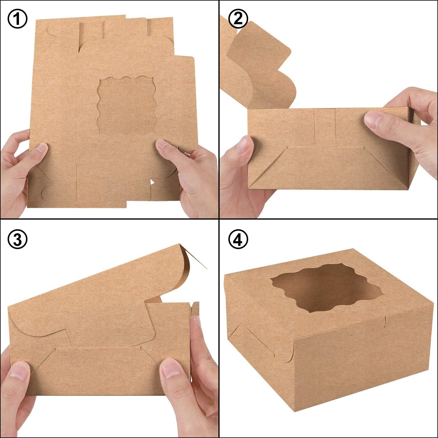 Logo Personalizzato Scatole Pasticceria 24 pz 6x6x3in Marroni per Biscotti e Mini Torte con Finestra Carta da Forno e Adesivi Inclusi Marchio Bianco dal Fornitore