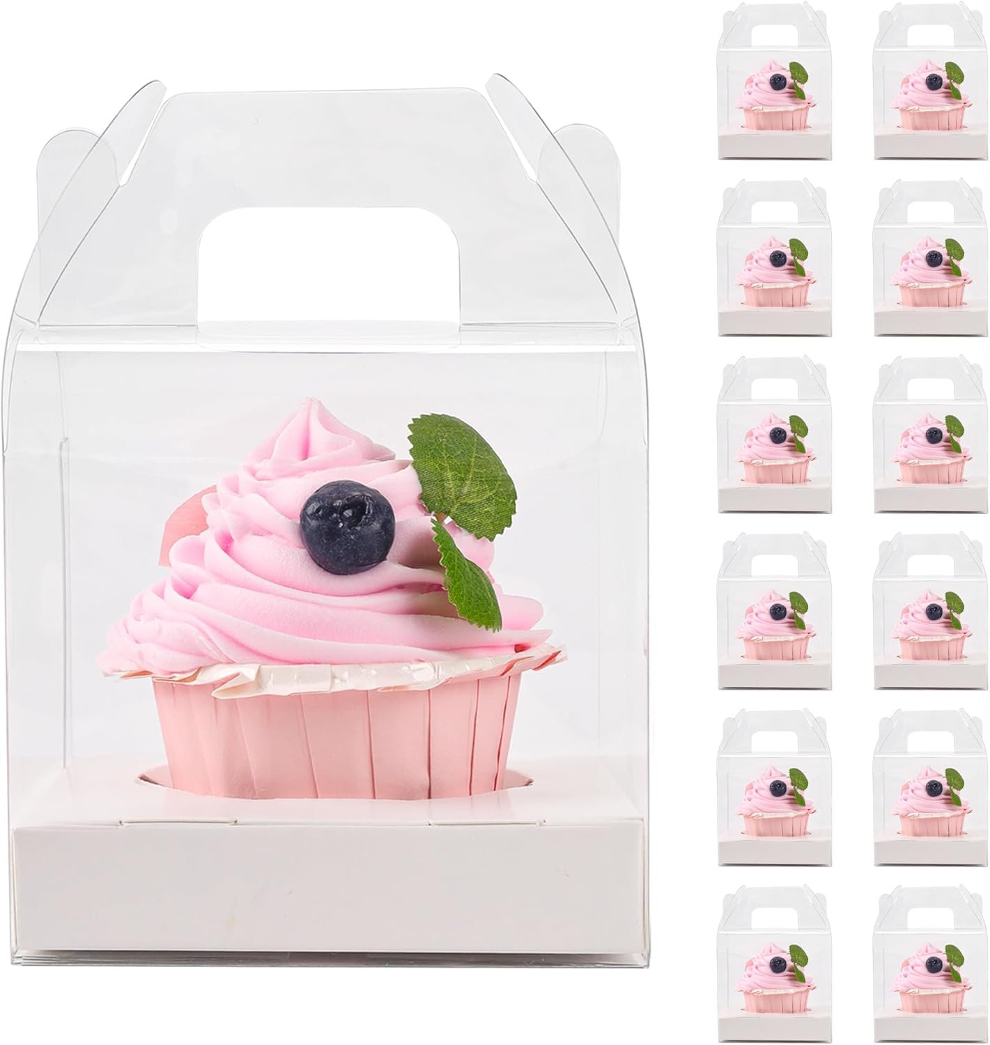 Marchio Bianco Portacupcake Monoporzione 30 pz con Maniglia e Inserti Plastica Trasparente Logo Personalizzato dal Produttore