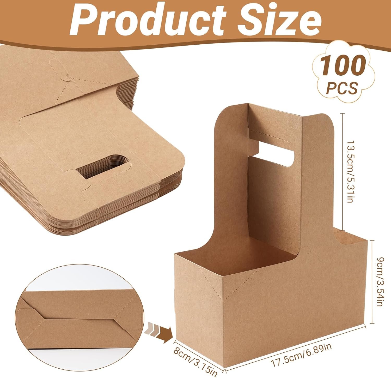 Marchio Bianco Portabevande 2 Tazze 100 Pz con Maniglia Monouso Pieghevole Cartone Kraft Logo Personalizzato per Bevande Calde Fredde Consegne Cibo Fornitore