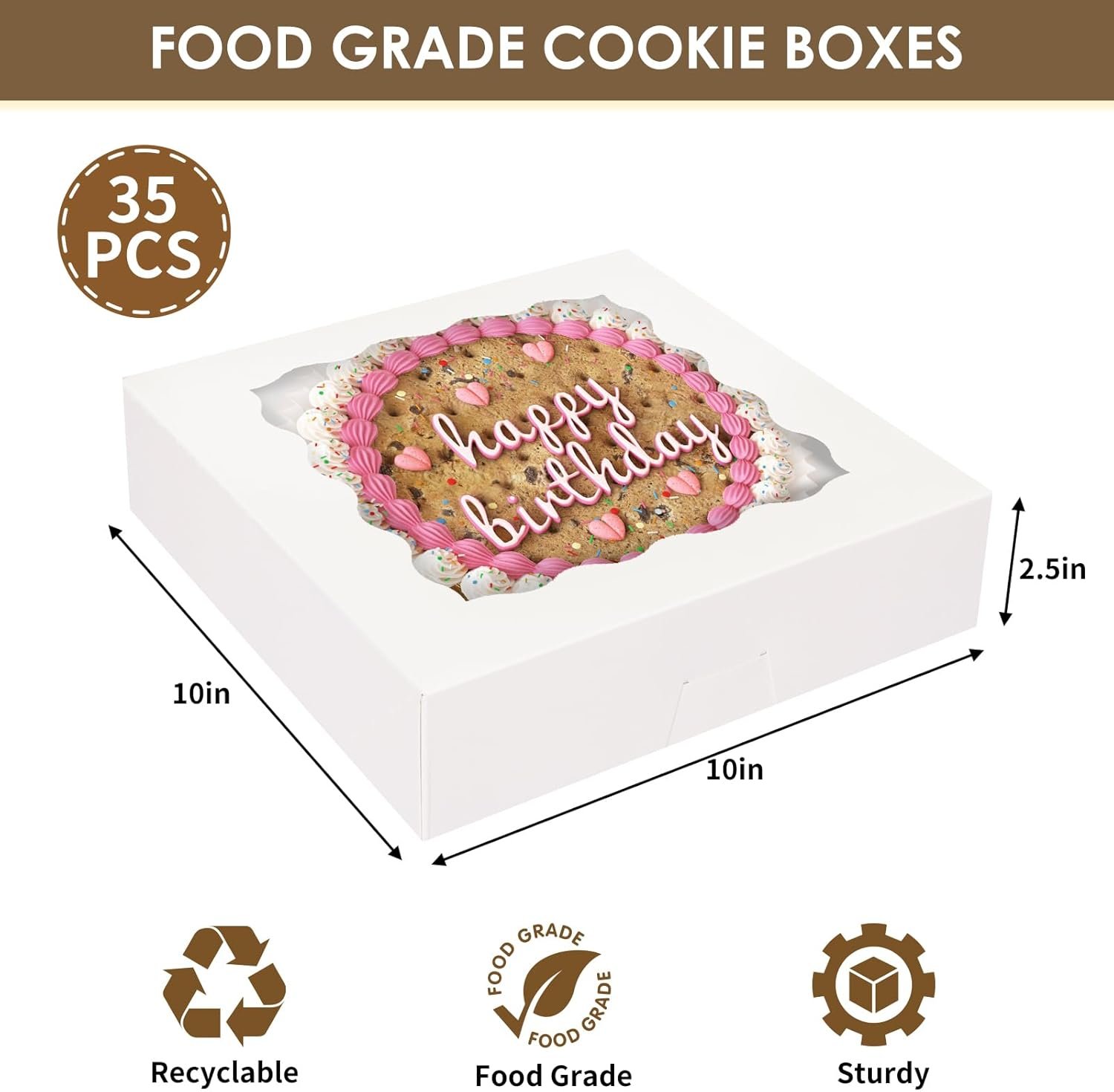 Marchio Bianco Scatole per Pasticceria Pop-Up Automatiche 35 pz 10x10x2.5 Pollici con Finestra per Crostate Torte Cookie Dolcetti Pasticcini Fragole Ricoperte di Cioccolato con Logo Personalizzato dal Produttore