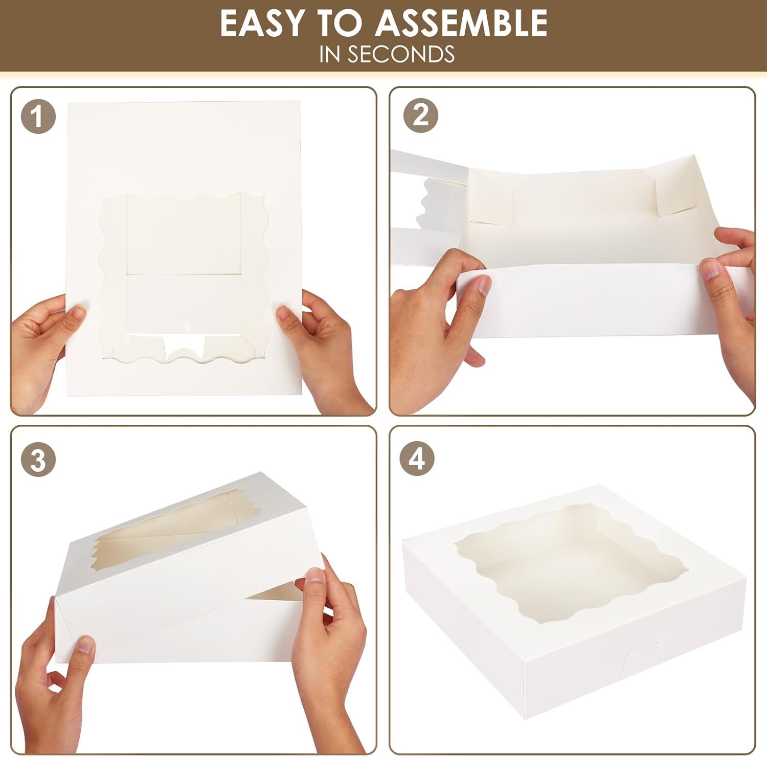 Marchio Bianco Scatole per Pasticceria Pop-Up Automatiche 35 pz 10x10x2.5 Pollici con Finestra per Crostate Torte Cookie Dolcetti Pasticcini Fragole Ricoperte di Cioccolato con Logo Personalizzato dal Produttore