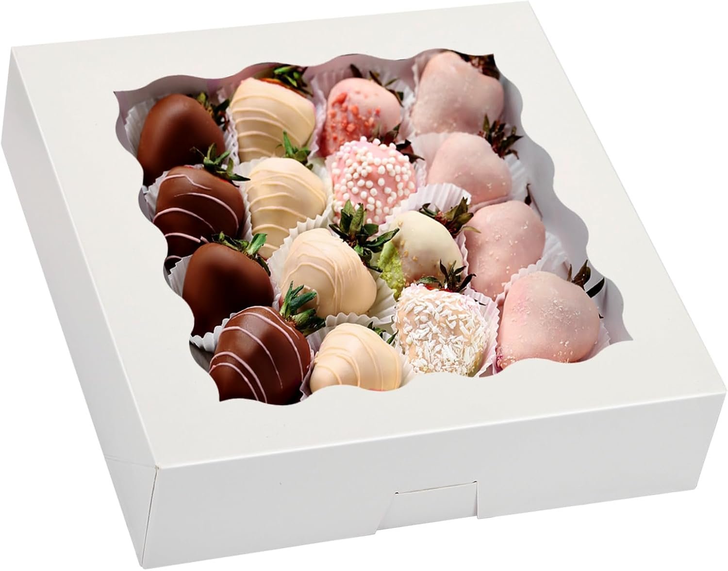Marchio Bianco Scatole per Pasticceria Pop-Up Automatiche 35 pz 10x10x2.5 Pollici con Finestra per Crostate Torte Cookie Dolcetti Pasticcini Fragole Ricoperte di Cioccolato con Logo Personalizzato dal Produttore