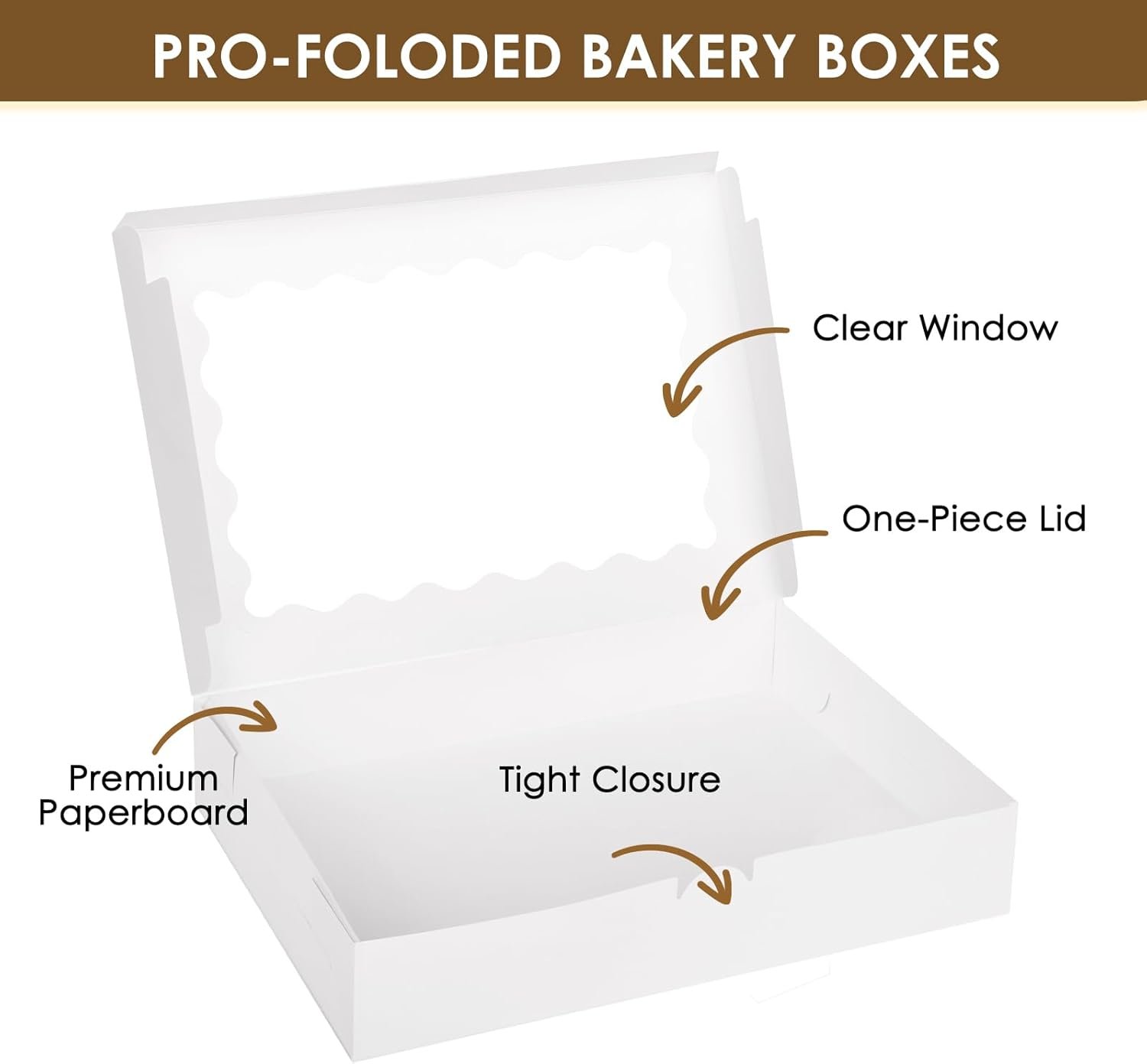 Produttore Scatole da Pasticceria con Finestra 60 pz 14x10x2.5 pollici per Ciambelle Crostate Torte Muffins Pasticceria Marchio Bianco con Logo Personalizzato