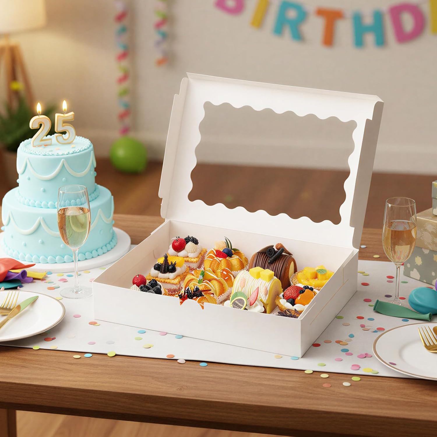 Produttore Scatole da Pasticceria con Finestra 60 pz 14x10x2.5 pollici per Ciambelle Crostate Torte Muffins Pasticceria Marchio Bianco con Logo Personalizzato