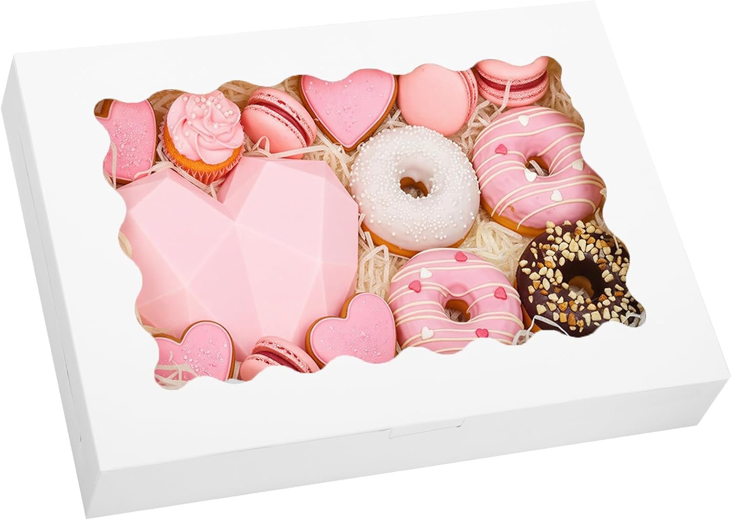 Produttore Scatole da Pasticceria con Finestra 60 pz 14x10x2.5 pollici per Ciambelle Crostate Torte Muffins Pasticceria Marchio Bianco con Logo Personalizzato