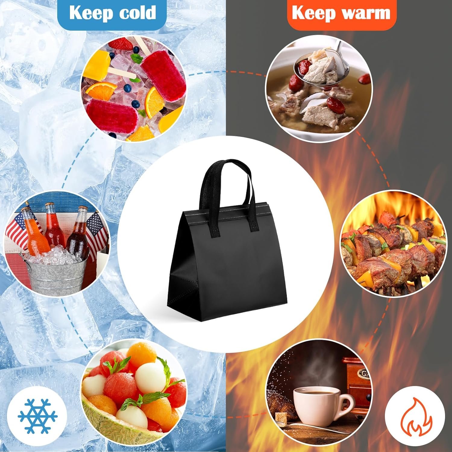 Fornitore Borse Termiche Isolate con Logo Personalizzato Bulk per Consegne Cibo Borse Pranzo Asporto Caldi Freddi Caffè Tè al Latte Frutti di Mare Catering Ristoranti, Marchio Bianco (24x24x15 cm, Nero, 50 pz)
