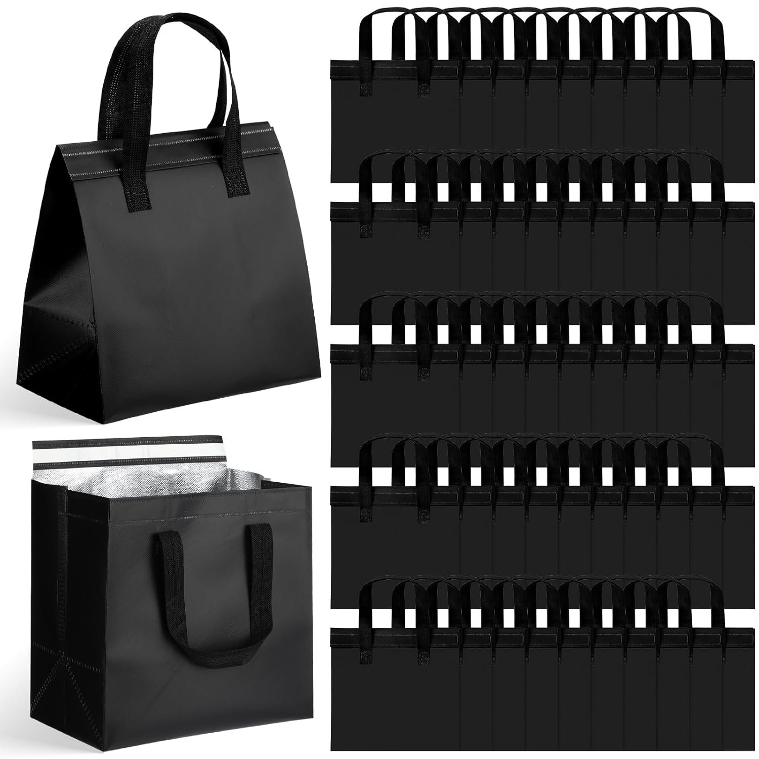 Fornitore Borse Termiche Isolate con Logo Personalizzato Bulk per Consegne Cibo Borse Pranzo Asporto Caldi Freddi Caffè Tè al Latte Frutti di Mare Catering Ristoranti, Marchio Bianco (24x24x15 cm, Nero, 50 pz)