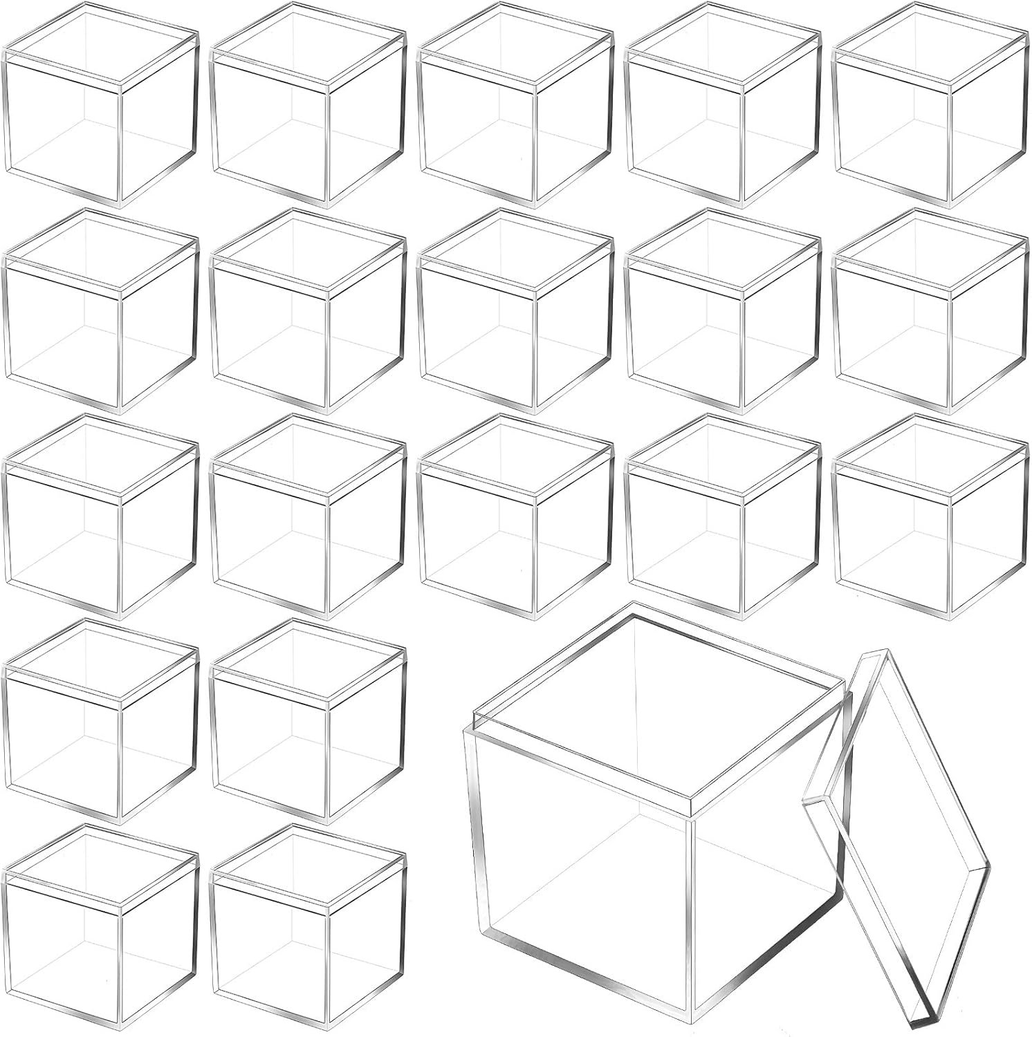 Produttore di Scatole in Acrilico Trasparenti con Coperchio Logo Personalizzato 60 Pezzi Cubi Quadrati Piccoli 2,2 x 2,2 x 2,2 Pollici per Caramelle Pillole Gioielli Giocattoli Regali Marchio Bianco