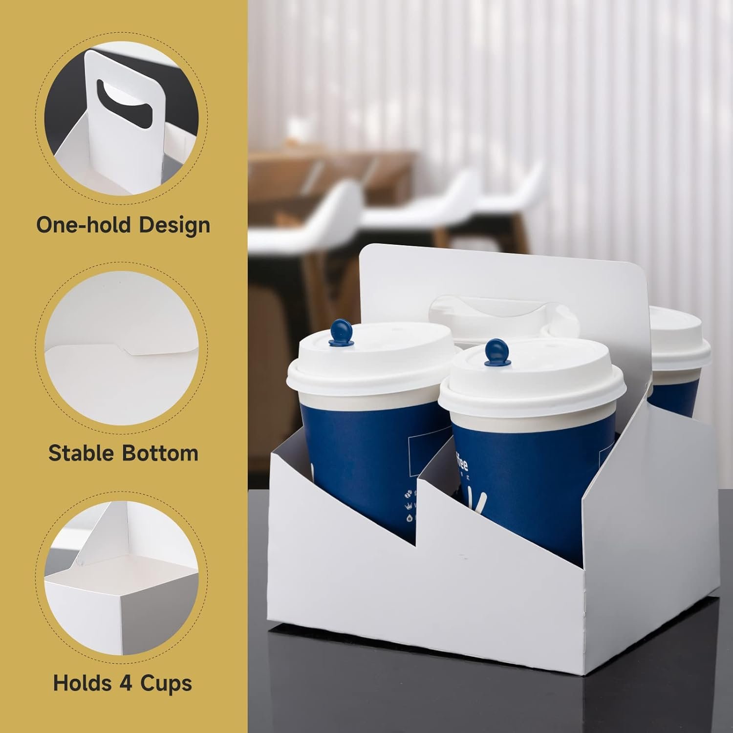 Marchio Bianco Portabevande 4 Bicchieri con Maniglia Cartone Kraft Confezione da 30 Monouso per Bevande 12-32 OZ Asporto Caffè Ristoranti con Logo Personalizzato dal Fornitore