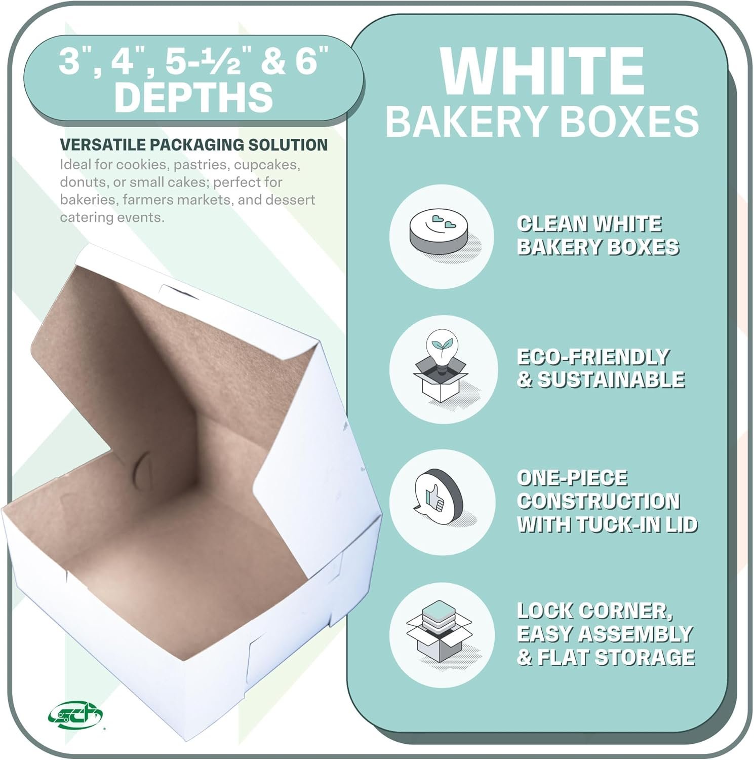 Logo Personalizzato Scatole Pasticceria Bianche Riciclabili Senza Finestra ad Angolo con Chiusura Professionali per Torte Biscotti Marchio Bianco 10