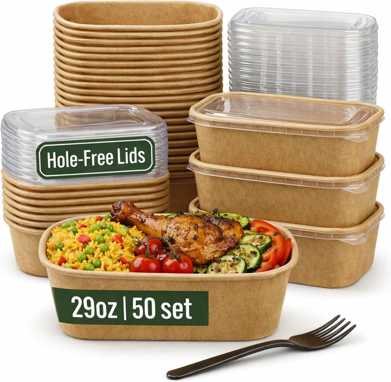 Marchio Bianco Confezione da 50 Ciotole Monouso da 29 Oz in Carta Kraft con Coperchi e Forchette Sicure per Microonde e Congelatore con Logo Personalizzato per Preparazione Pasti e Insalate da Asporto dal Produttore