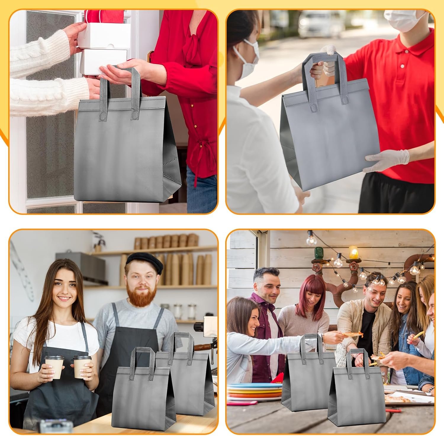 Produttore Sacchetti Termici Isolanti Monouso All'ingrosso 200 Pezzi 26x28x17 cm Grigio per Cibo Caldo Freddo Surgelato Asporto Consegne con Logo Personalizzato Marchio Bianco