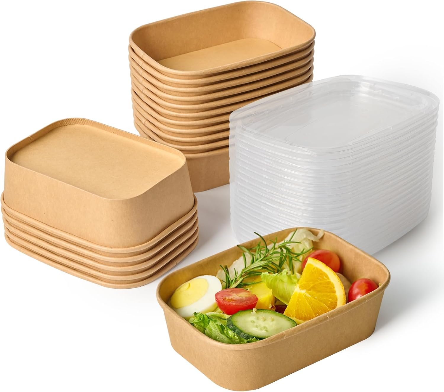Marchio Bianco: Confezione da 50 Contenitori Rettangolari in Carta per Alimenti 19 oz con Coperchi Monouso, Logo Personalizzato per Preparazione Pasti Ringraziamento Natale Feste dal Produttore