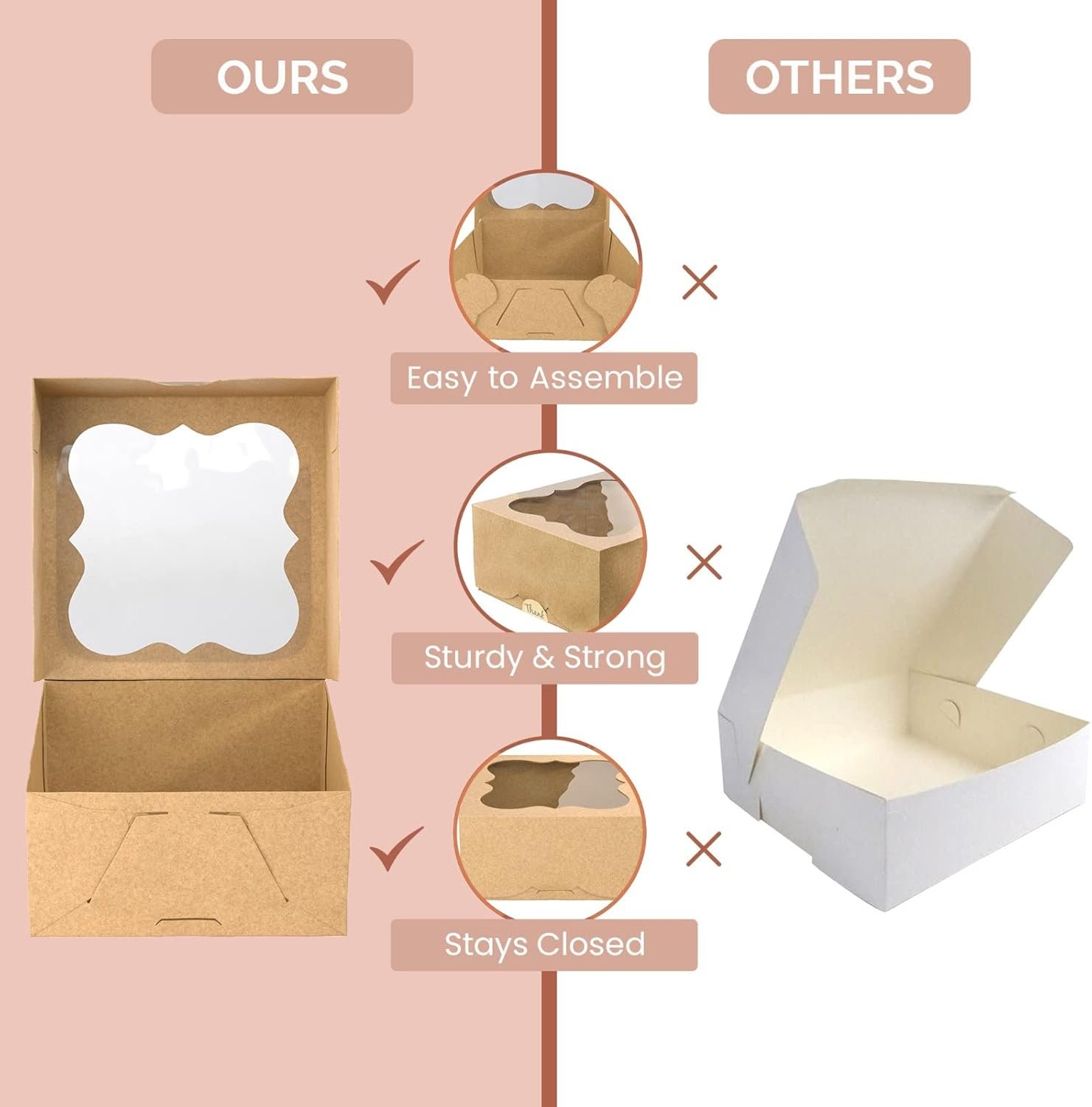 Marchio Bianco Scatole Biscotti per Regali - Confezione 20 Pezzi 6x6x3 Pollici con Finestra Logo Personalizzato Extra Spesse per Dolcetti Fragole Cupcakes Caramelle Charcuterie Pasticceria dal Produttore