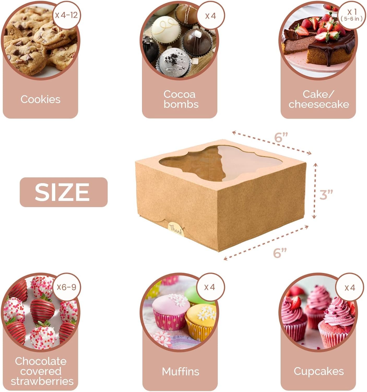 Marchio Bianco Scatole Biscotti per Regali - Confezione 20 Pezzi 6x6x3 Pollici con Finestra Logo Personalizzato Extra Spesse per Dolcetti Fragole Cupcakes Caramelle Charcuterie Pasticceria dal Produttore