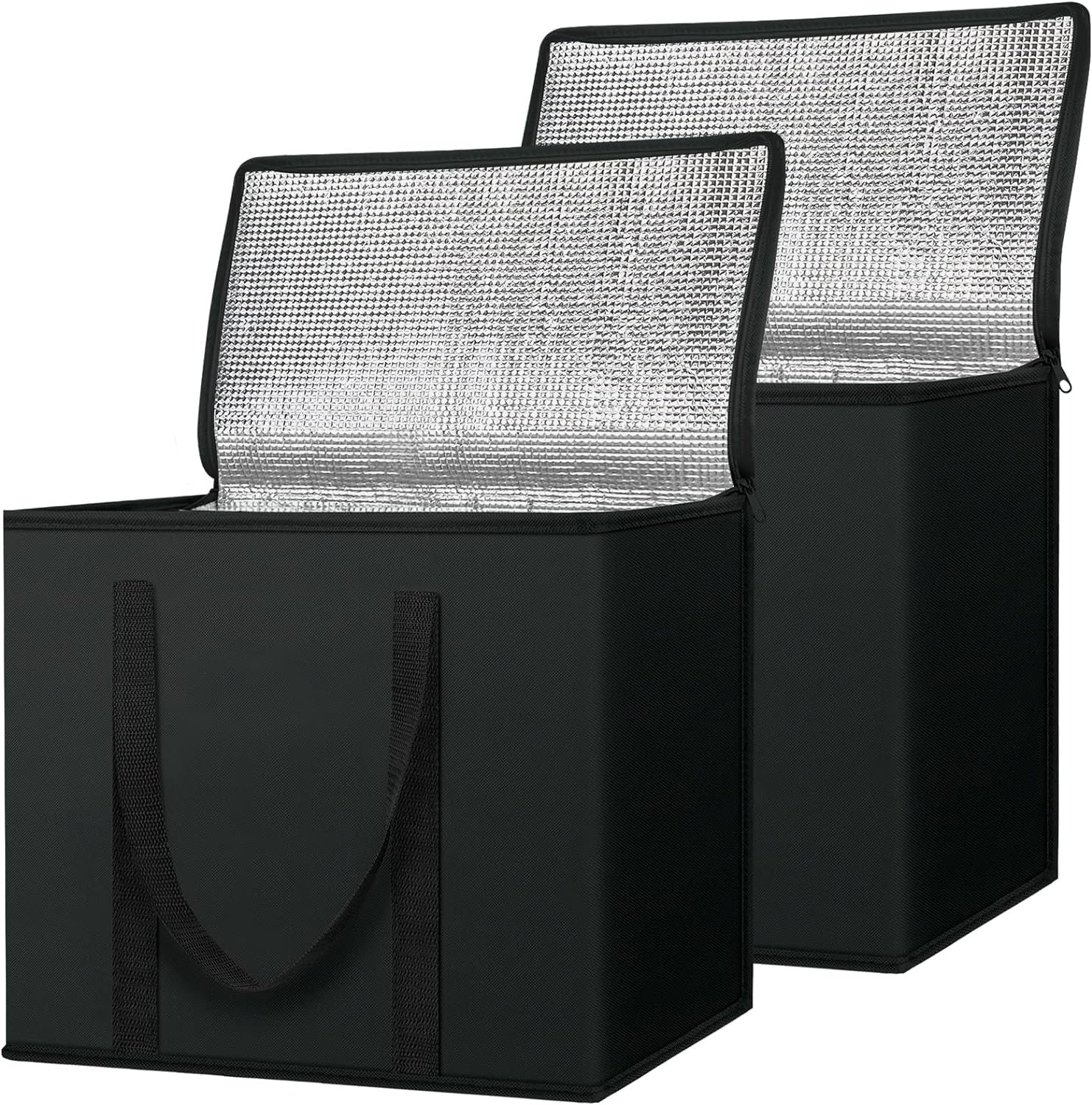 Fabbrica Borse Termiche Isolate Riutilizzabili per la Spesa Collassabili Robuste Grandi 2 Pezzi con Logo Personalizzato (16''x9''x13'', Nero Antracite) Marchio Bianco