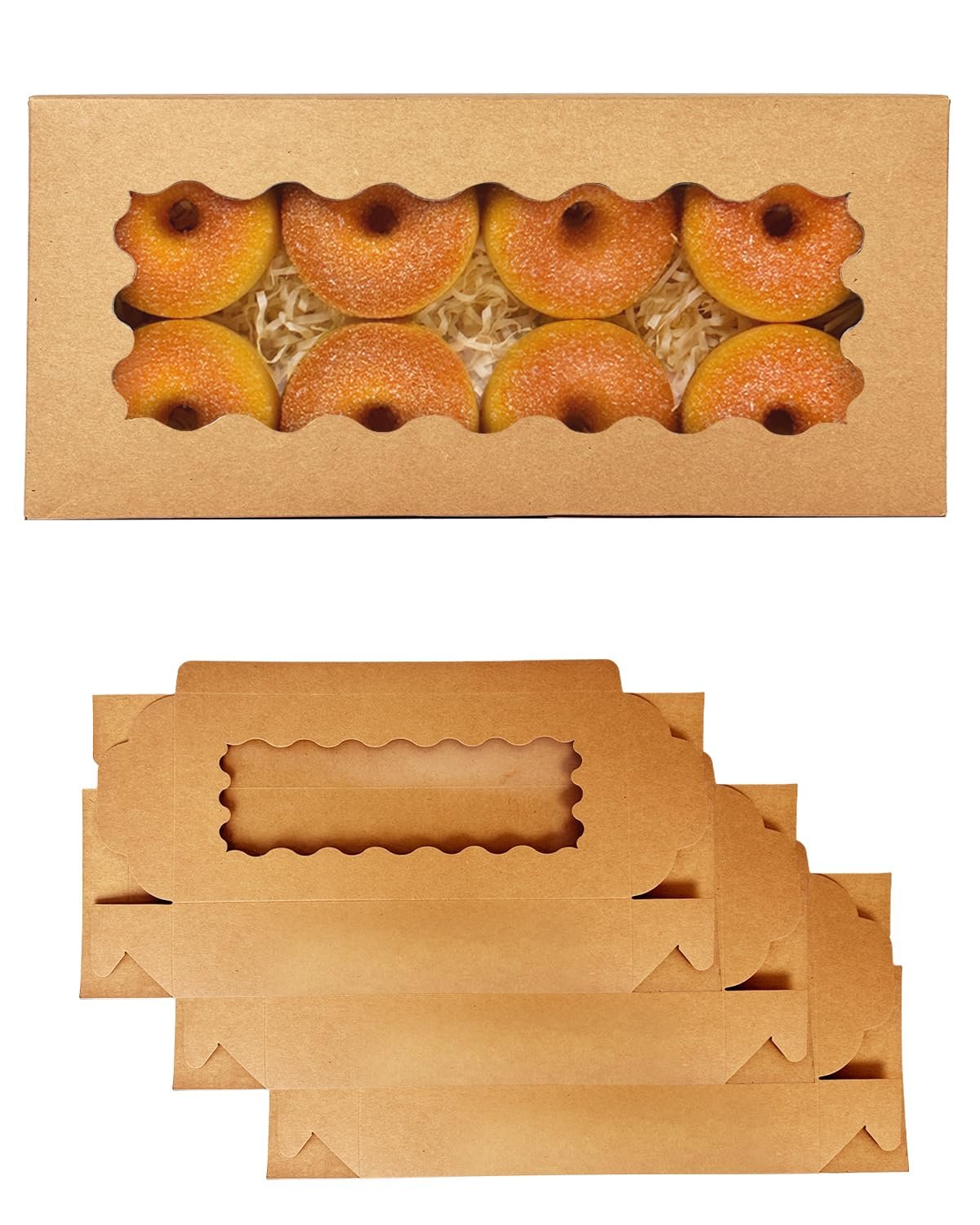 Marchio Bianco 50 Confezioni Scatole per Biscotti Marrone con Finestra 12x5.5x2.5 Pollici Logo Personalizzato per Pasticceria Biscotti Panetteria Fornitore