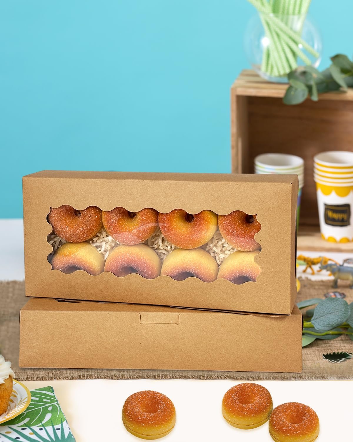 Marchio Bianco 50 Confezioni Scatole per Biscotti Marrone con Finestra 12x5.5x2.5 Pollici Logo Personalizzato per Pasticceria Biscotti Panetteria Fornitore