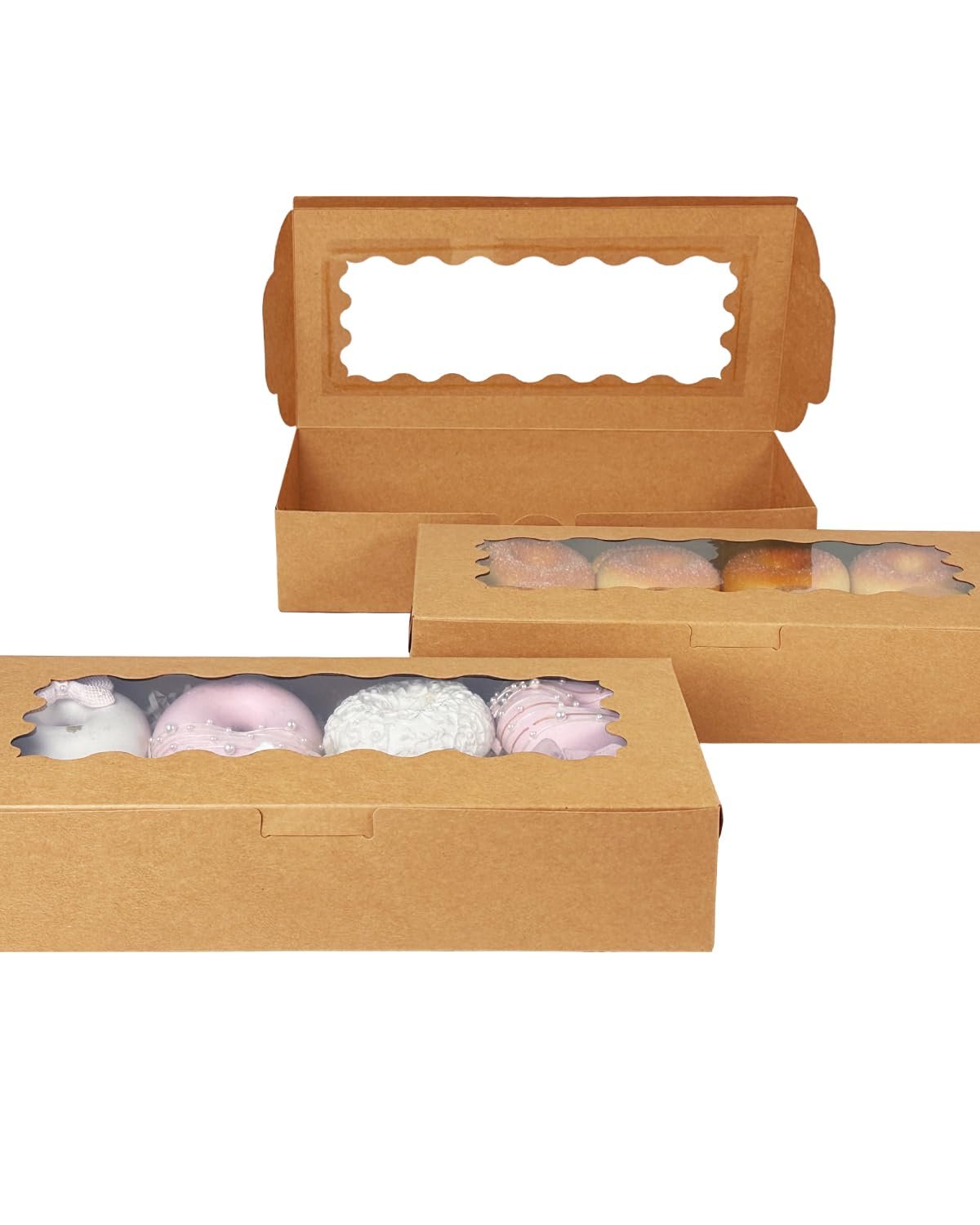 Marchio Bianco 50 Confezioni Scatole per Biscotti Marrone con Finestra 12x5.5x2.5 Pollici Logo Personalizzato per Pasticceria Biscotti Panetteria Fornitore