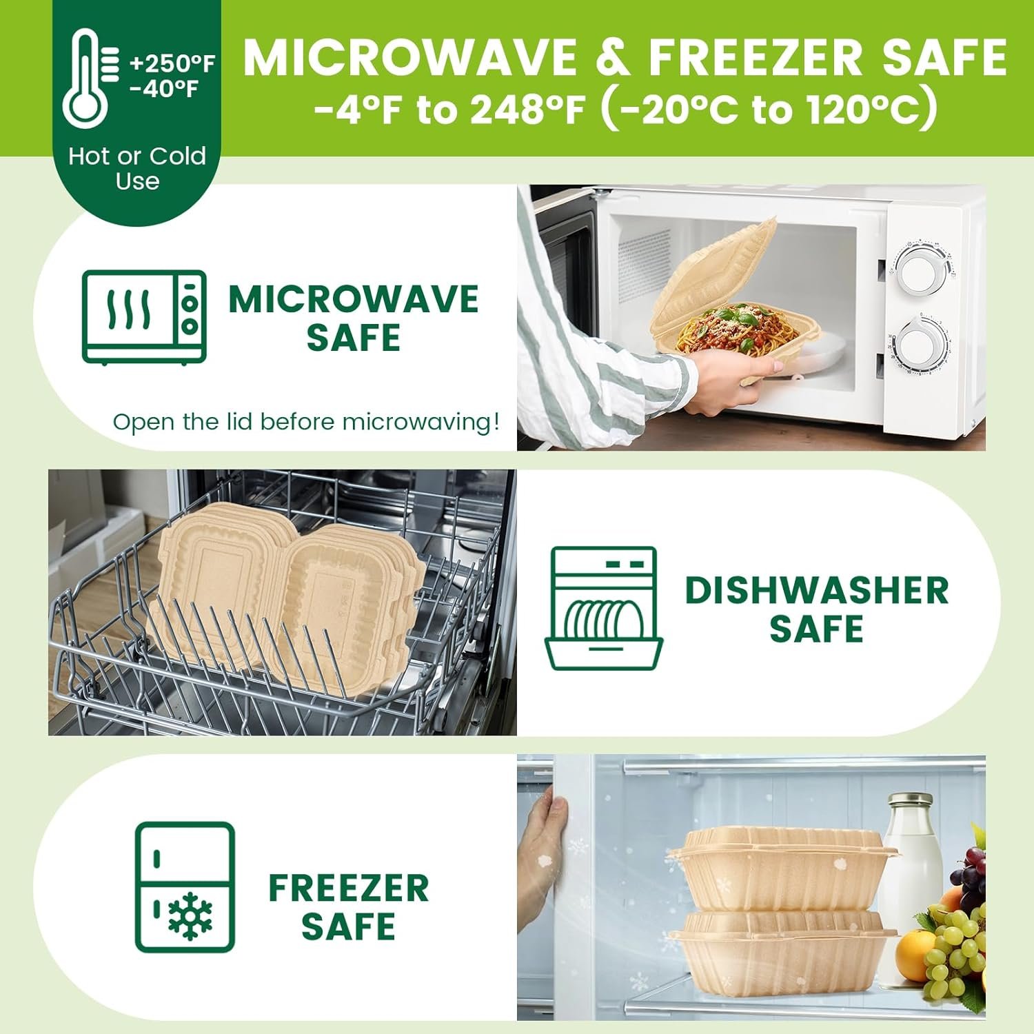 Logo Personalizzato Contenitori per Alimenti a Conchiglia con Coperchi Confezione da 50 26oz Scatole Asporto Monouso dal Produttore in Lolla di Riso Naturale Resistenti per Pasta Insalata Sandwich Adatti Microonde Congelatore Marchio Bianco