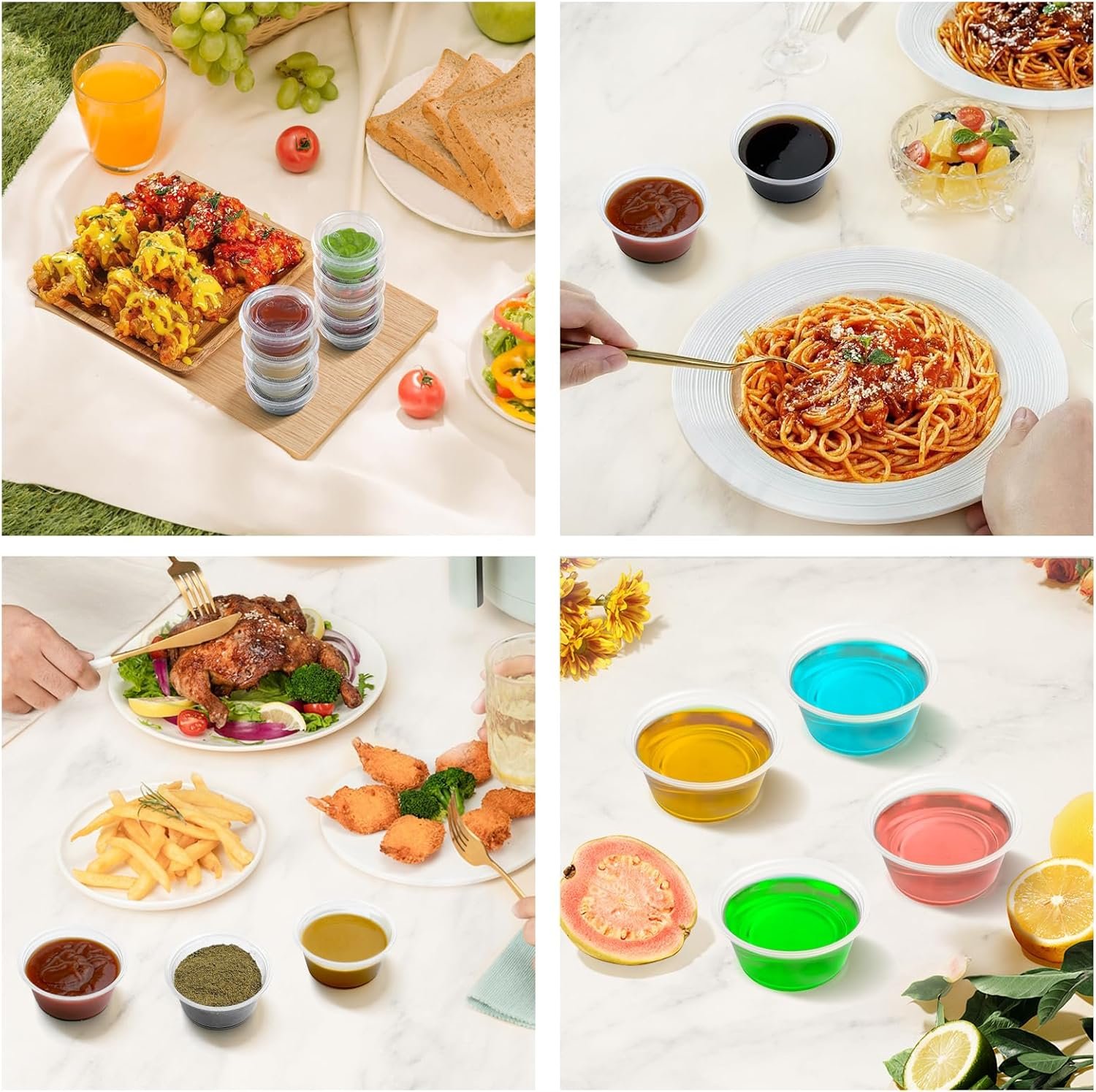 Logo Personalizzato Set da 360 Coppette Jello Shot 2 oz con Coperchi Resistenti Sicure Alimenti Plastica Monouso per Porzioni Condimenti Salse Dipping Marchio Bianco Fornitore