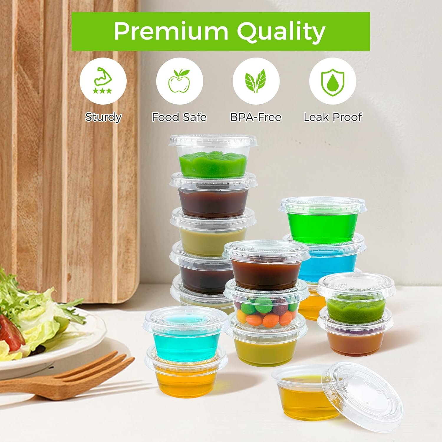Logo Personalizzato Set da 360 Coppette Jello Shot 2 oz con Coperchi Resistenti Sicure Alimenti Plastica Monouso per Porzioni Condimenti Salse Dipping Marchio Bianco Fornitore