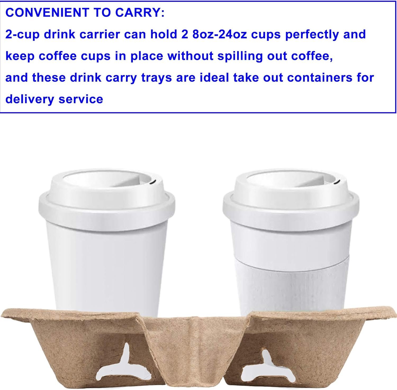 Portatazza 2 Tazze Logo Personalizzato Fibra di Polpa Biodegradabili 100 Pz Monouso per Caffè Bevande Calde Fredde Trasporto Delivery da Fornitore Marchio Bianco 21,8x10,9x4,3 cm