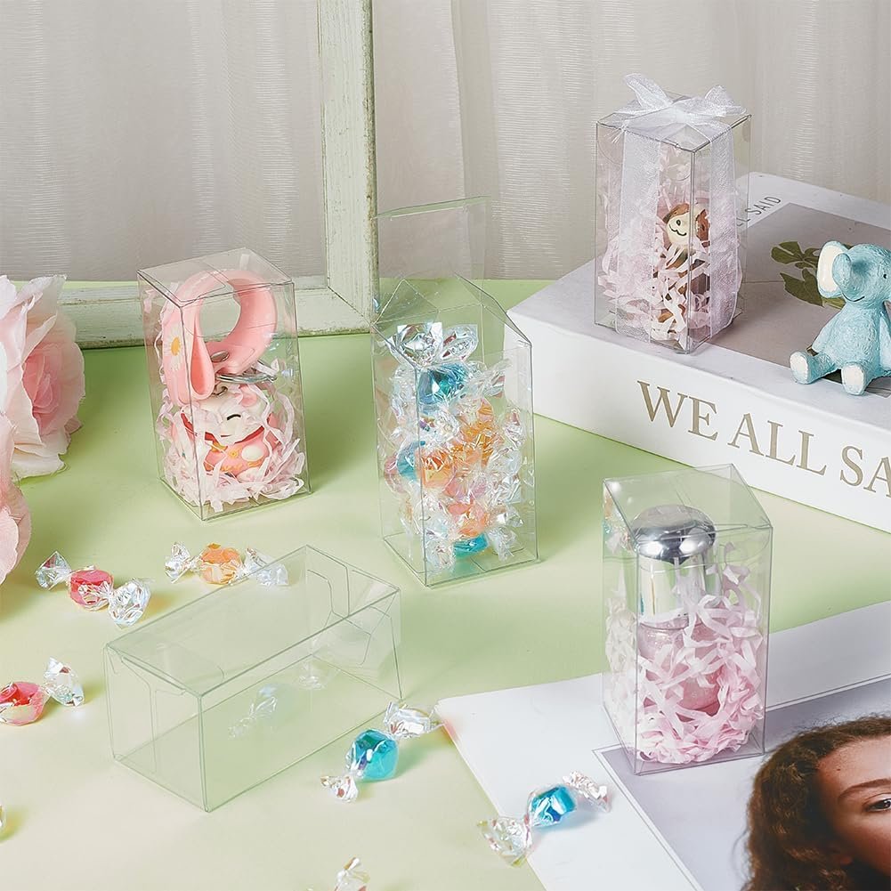 Marchio Bianco Scatole Bomboniere Trasparenti Rettangolari PVC con Pellicola 40 Pz 1.5x1.5x3 Inch per Matrimoni Feste Confetti Cupcakes con Logo Personalizzato dal Produttore