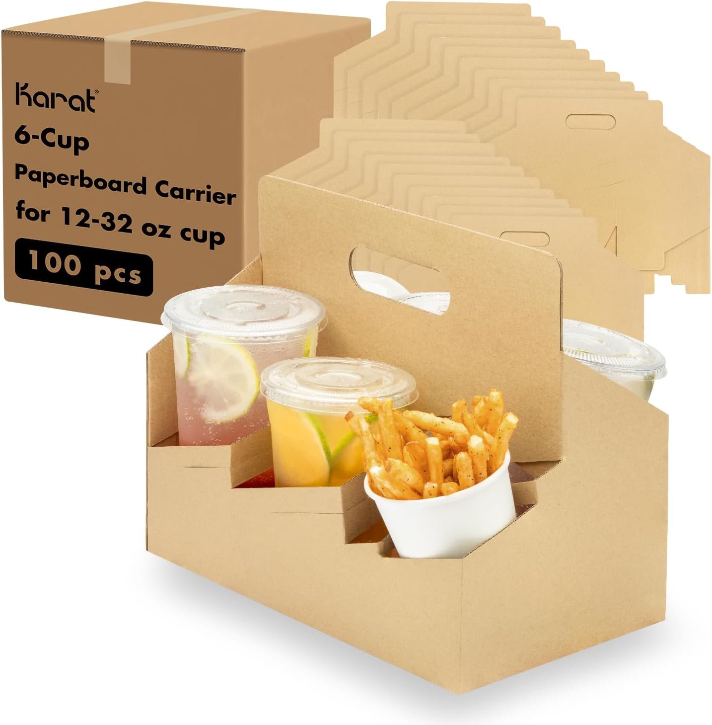 Marchio Bianco Portabevande con Manico 100 pz Cartone Kraft Robusto con Logo Personalizzato per Bicchieri 10-32 oz Calde/Fredde Eco-Sostenibile Monouso (6 Posti) dal Fornitore