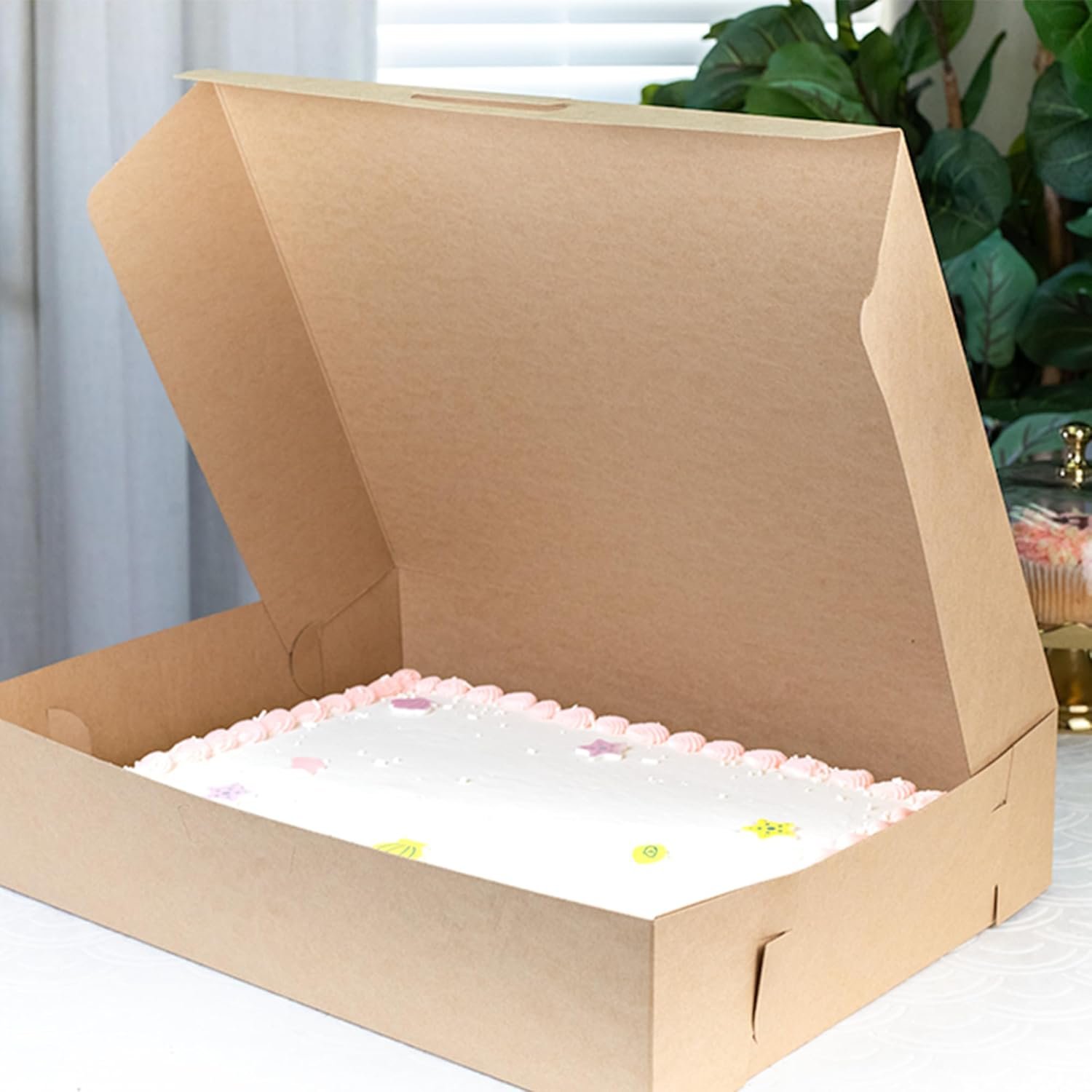 Marchio Bianco Scatole Panetteria Kraft Monopezzo Senza Finestra con Logo Personalizzato 19 x 14 x 4 Marrone Carta Produttore 50 per Cartone