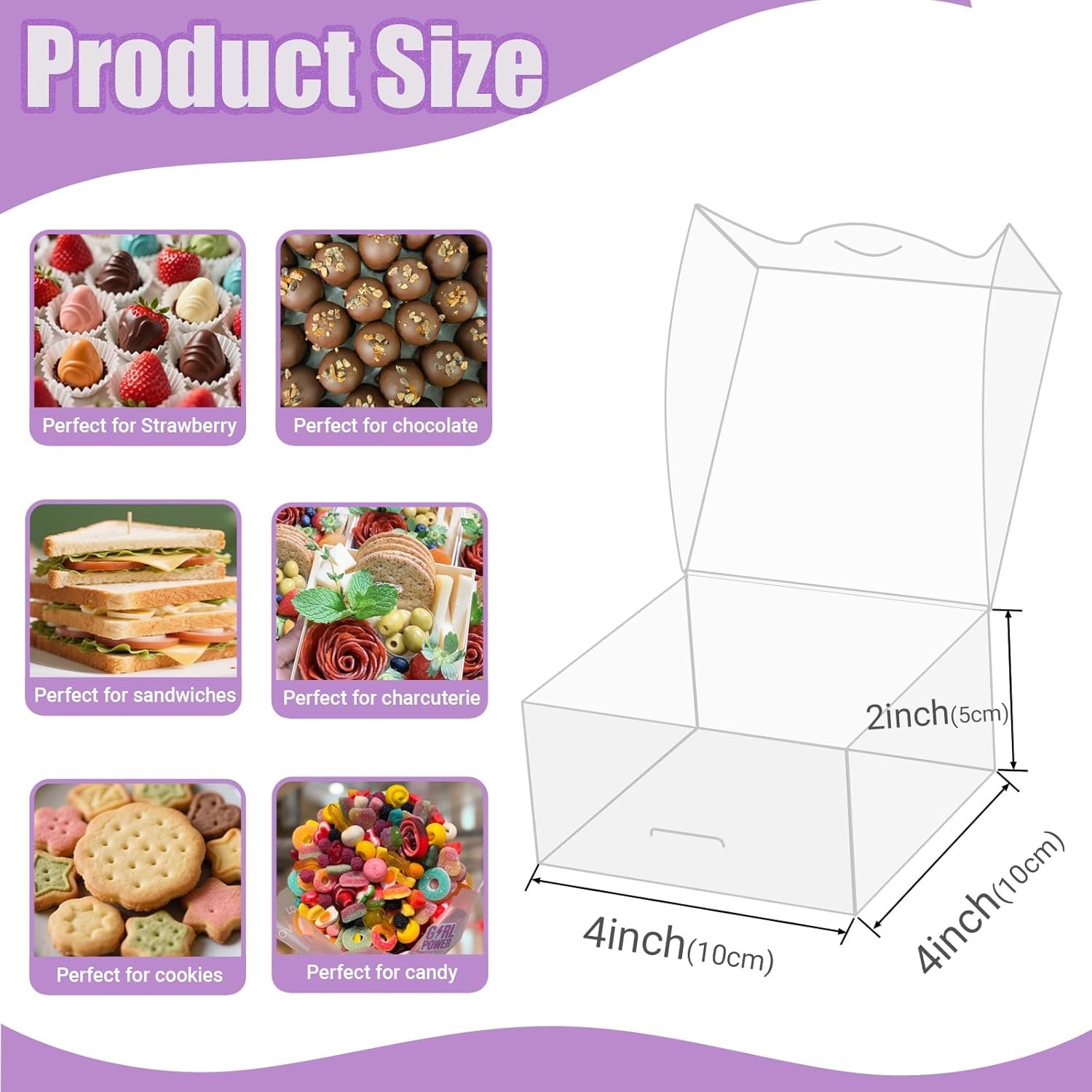 Logo Personalizzato 40 pz Scatole Trasparenti 4x4x2 Pollici Marchio Bianco per Pasticceria Biscotti Cioccolato e Bomboniere Matrimonio dal Produttore