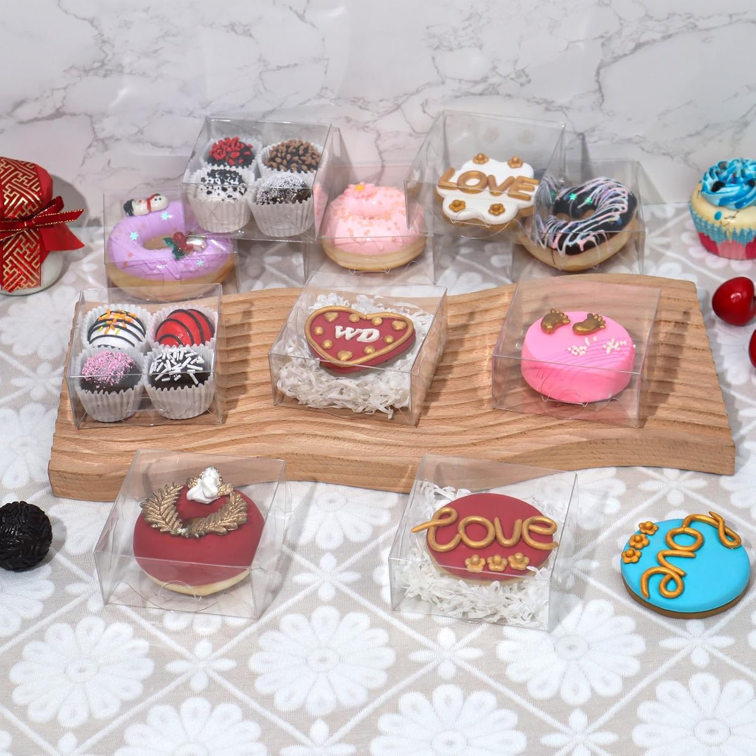 Logo Personalizzato 40 pz Scatole Trasparenti 4x4x2 Pollici Marchio Bianco per Pasticceria Biscotti Cioccolato e Bomboniere Matrimonio dal Produttore