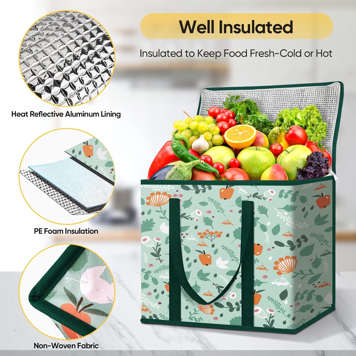 Logo Personalizzato 2Pz Borse Isotherme Riutilizzabili per la Spesa Pieghevoli, Borsa Frigo Grande Robusta a Marchio Bianco (16''x9''x13'', Spring Stroll) del Fornitore