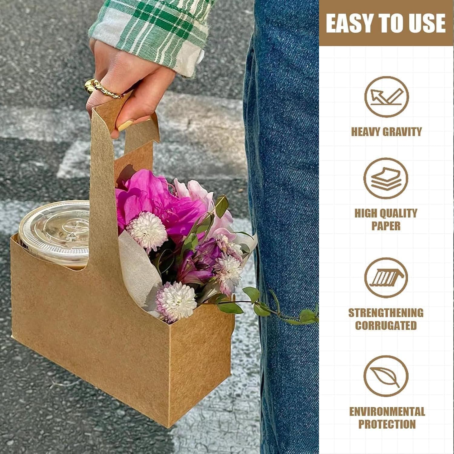 Logo Personalizzato su Portabevande Usa e Getta per 2 Tazze con Maniglia Cartone Kraft Marrone Confezione da 10, Marchio Bianco per Bevande Calde o Fredde Caffè da Asporto Delivery dal Fornitore