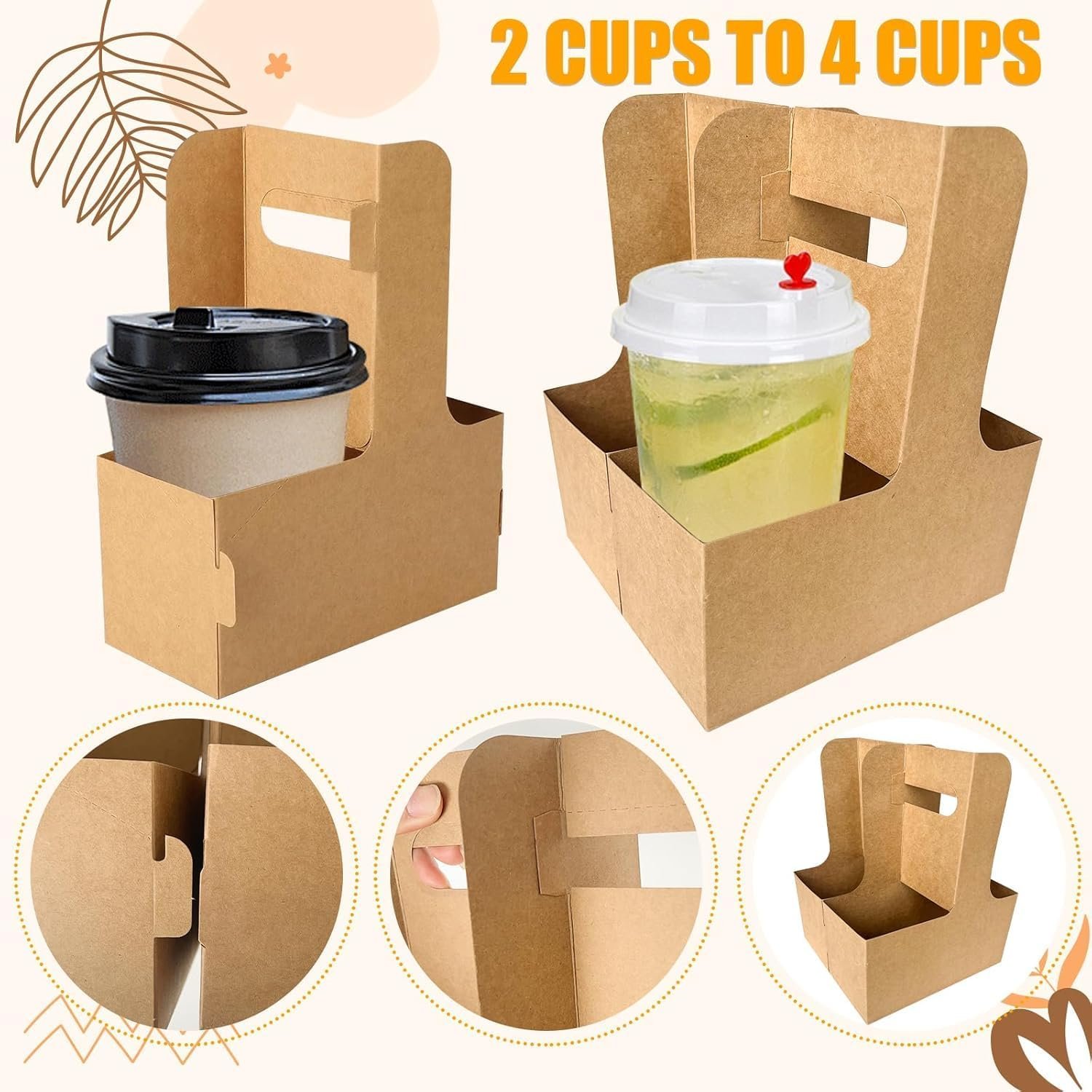 Logo Personalizzato su Portabevande Usa e Getta per 2 Tazze con Maniglia Cartone Kraft Marrone Confezione da 10, Marchio Bianco per Bevande Calde o Fredde Caffè da Asporto Delivery dal Fornitore