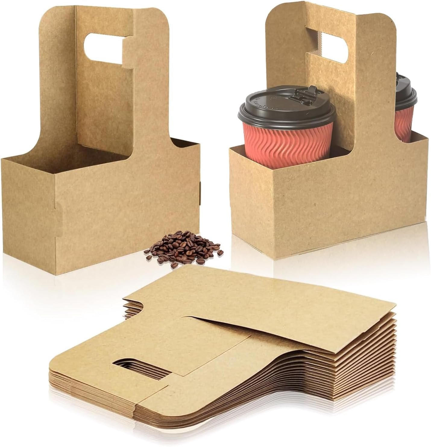 Logo Personalizzato su Portabevande Usa e Getta per 2 Tazze con Maniglia Cartone Kraft Marrone Confezione da 10, Marchio Bianco per Bevande Calde o Fredde Caffè da Asporto Delivery dal Fornitore