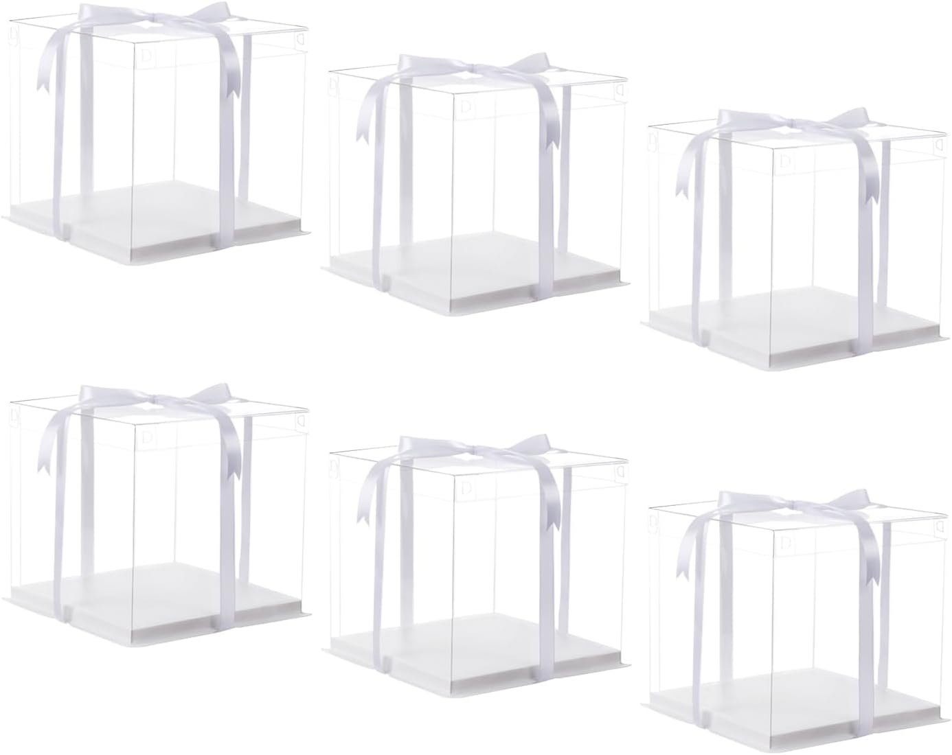 Logo Personalizzato - Scatole per Torte Trasparenti Alte 10x10x9 inch con Nastro Bianco 6 Pcs Adatte per Torte 8" o 10" e Display Regali a Strati - Marchio Bianco da Produttore