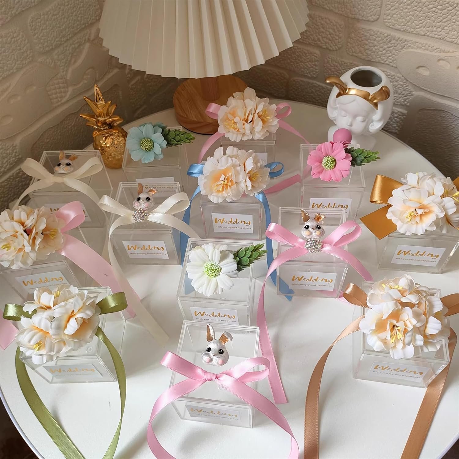 Marchio Bianco Scatole Acrilico Piccole Trasparenti con Coperchio 12 Pezzi Logo Personalizzato per Caramelle Display Cubo Quadrato Decorazioni Matrimonio Compleanno Laurea Feste Produttore