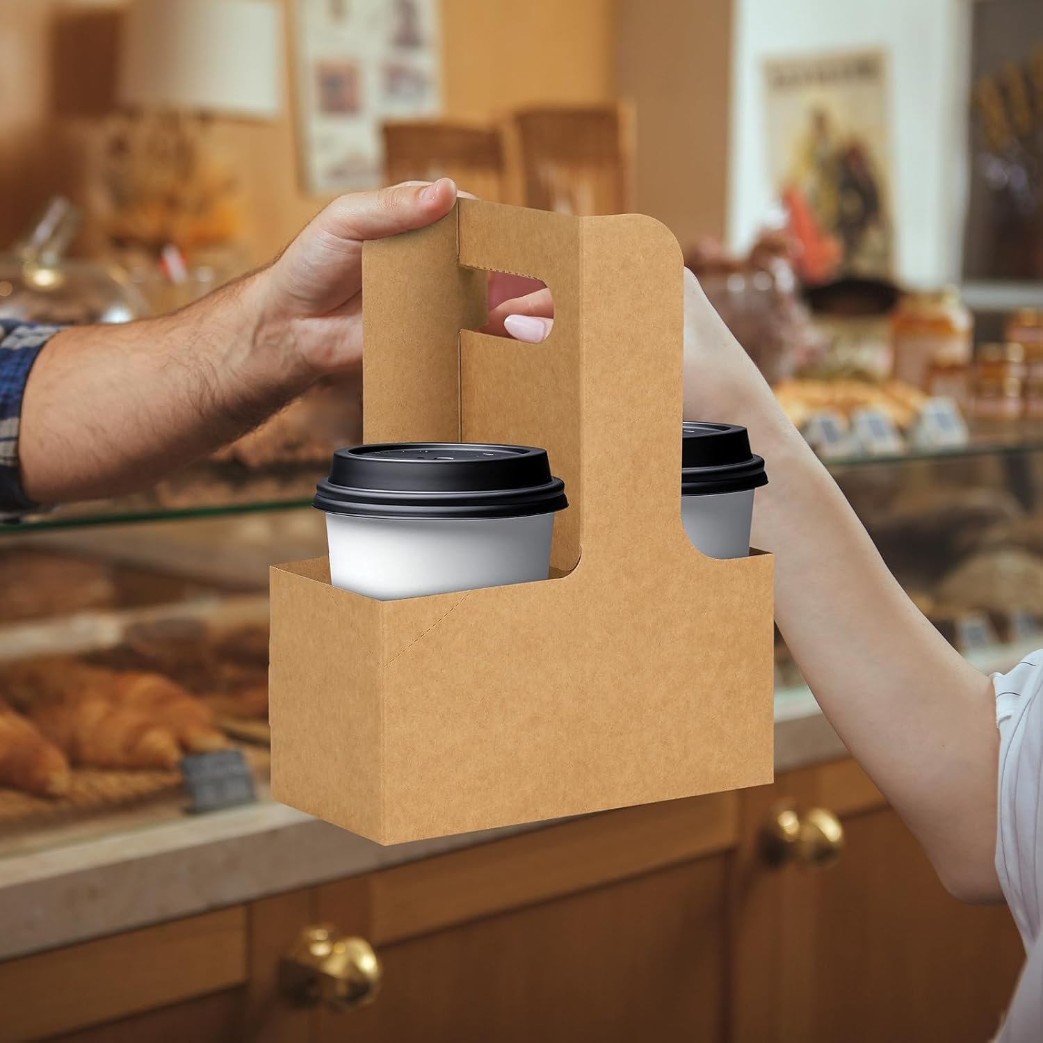 Produttore Portabicchieri 2 Tazze Carta Kraft Marrone con Manico 60 pz con Logo Personalizzato monouso per Bevande Calde Fredde Asporto Caffè Marchio Bianco