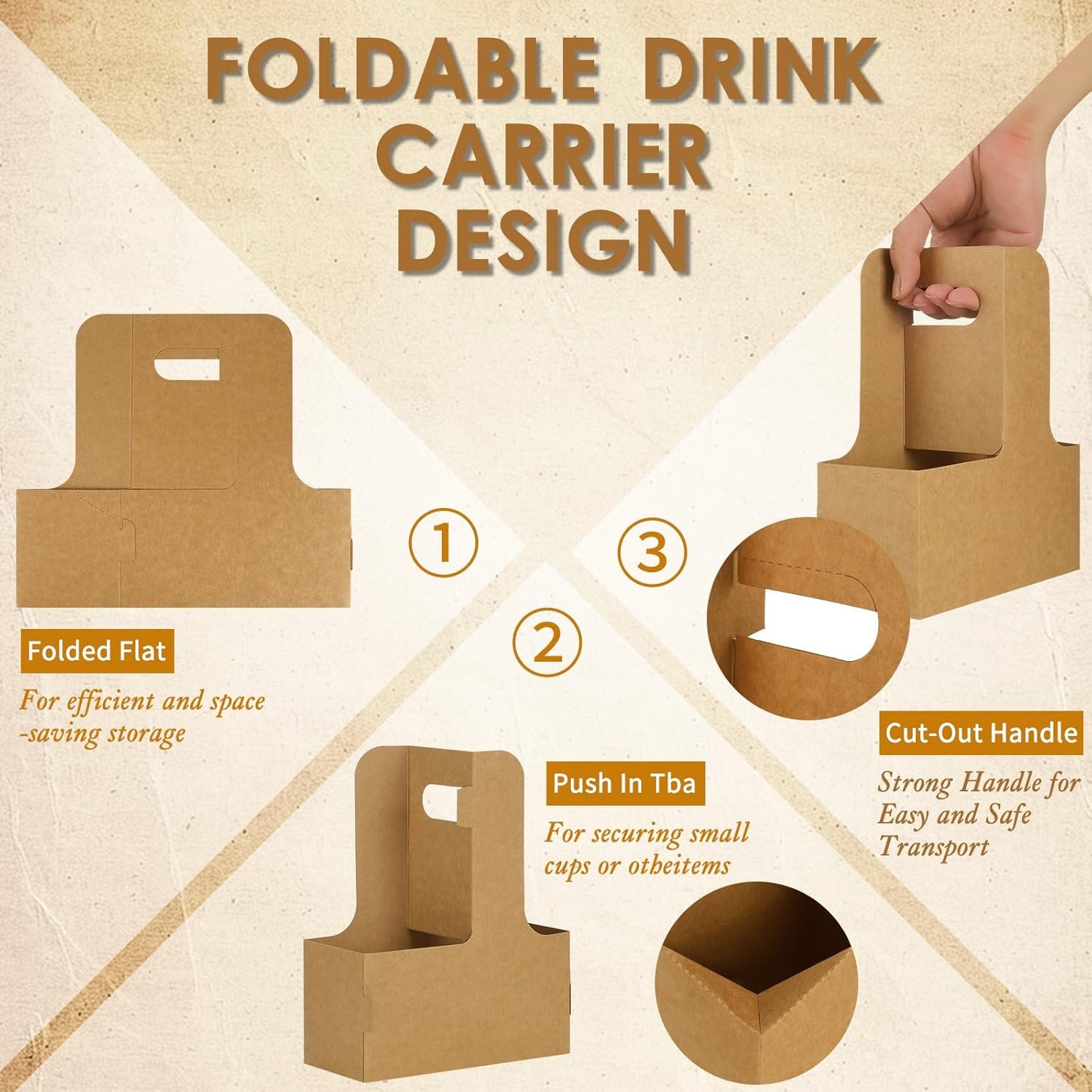 Produttore Portabicchieri 2 Tazze Carta Kraft Marrone con Manico 60 pz con Logo Personalizzato monouso per Bevande Calde Fredde Asporto Caffè Marchio Bianco