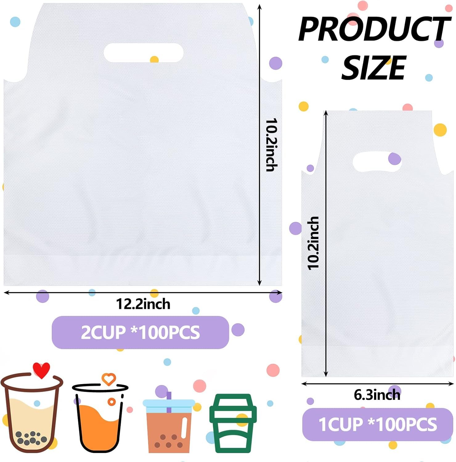 Produttore Sacchetti Trasparenti Porta Bicchieri con Maniglia e Foro per 1 e 2 Bicchieri Plastici Bulk 200 Pezzi con Logo Personalizzato Marchio Bianco 16 x 26 cm 31 x 26 cm