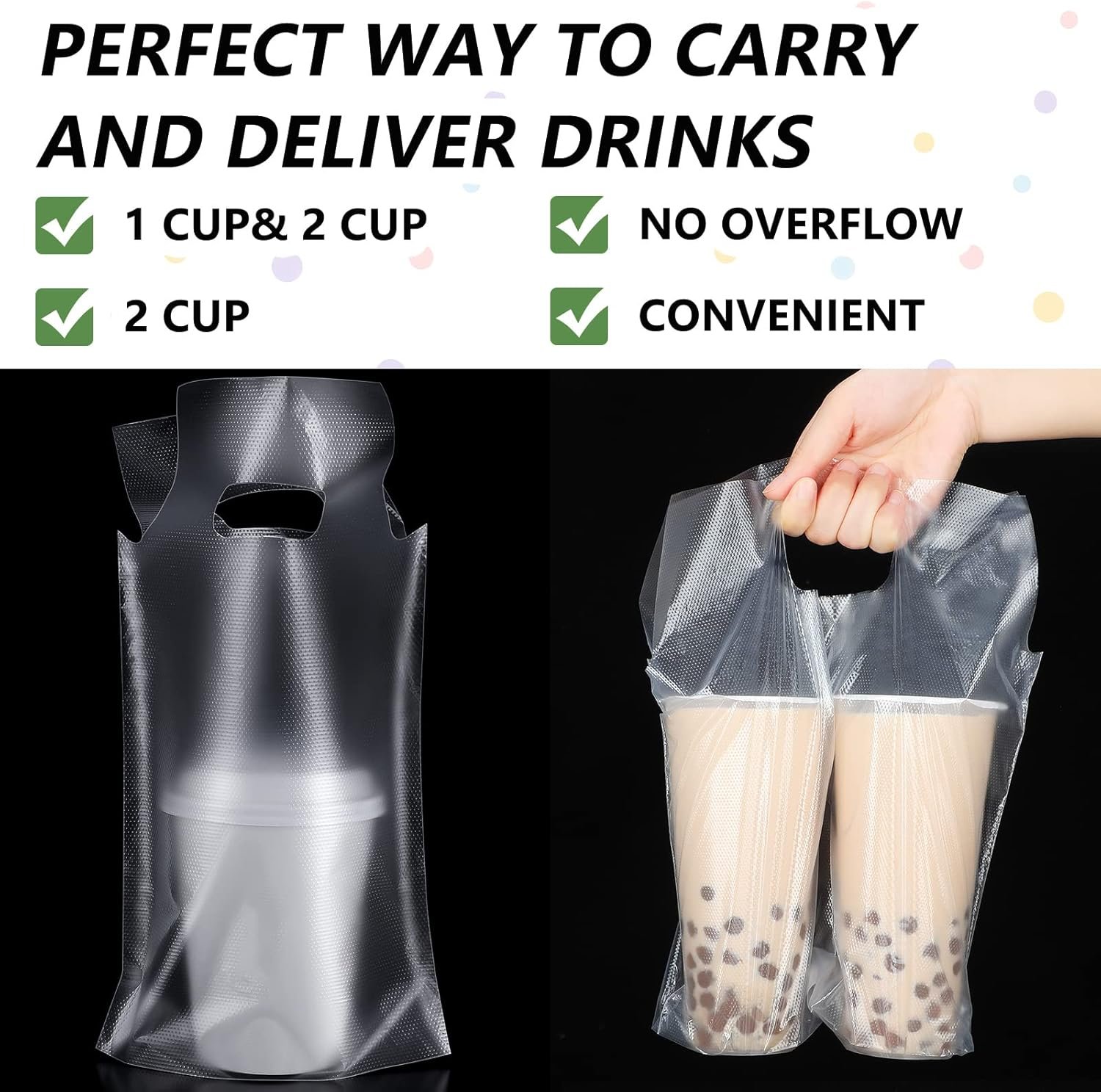 Produttore Sacchetti Trasparenti Porta Bicchieri con Maniglia e Foro per 1 e 2 Bicchieri Plastici Bulk 200 Pezzi con Logo Personalizzato Marchio Bianco 16 x 26 cm 31 x 26 cm