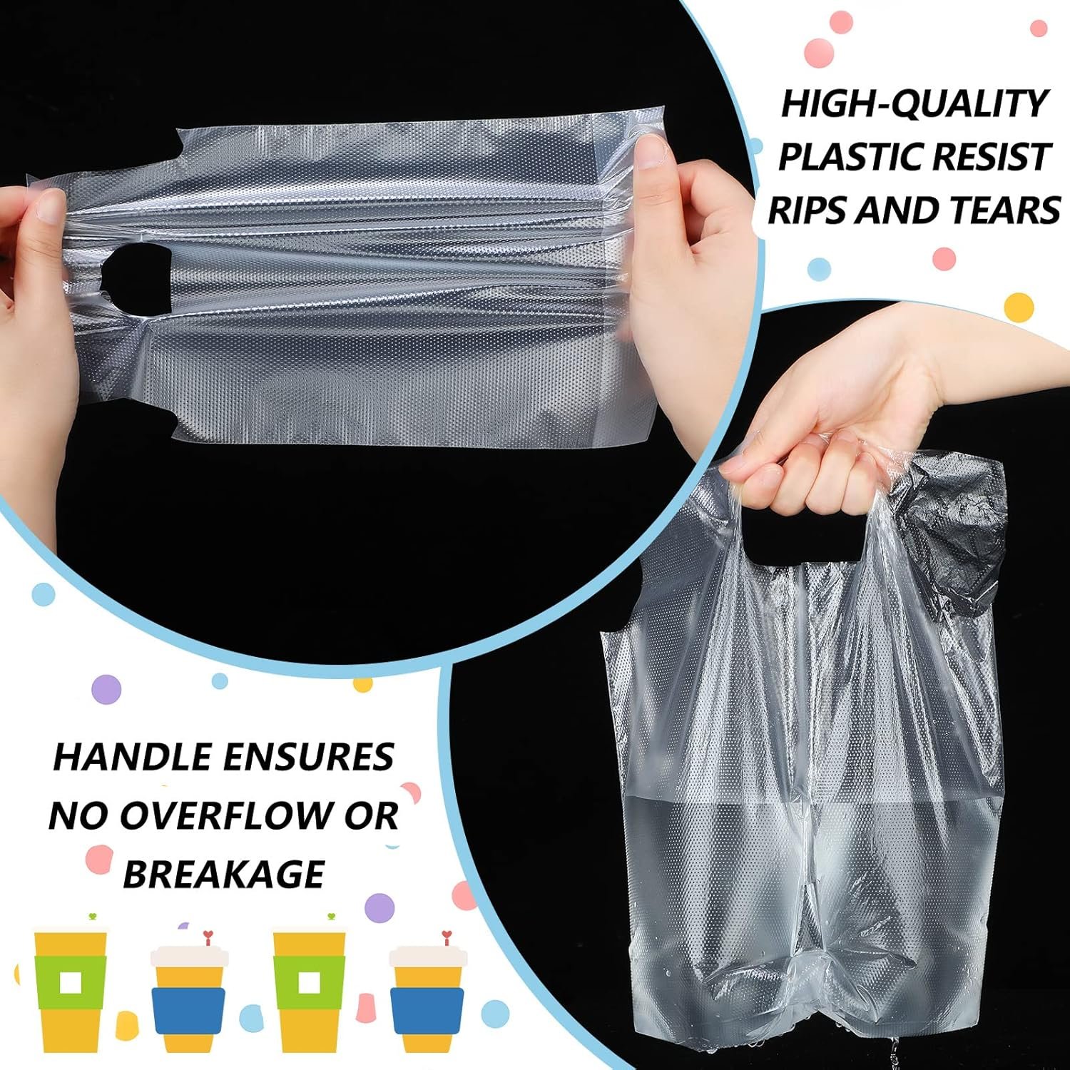 Produttore Sacchetti Trasparenti Porta Bicchieri con Maniglia e Foro per 1 e 2 Bicchieri Plastici Bulk 200 Pezzi con Logo Personalizzato Marchio Bianco 16 x 26 cm 31 x 26 cm