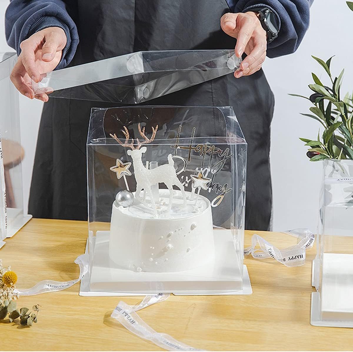 Logo Personalizzato su Scatole per Torte Trasparenti con Nastro 6 Pezzi da 6 Pollici Bianche per Pasticceria Natalizia Pastries Festive Regali Marchio Bianco dal Produttore