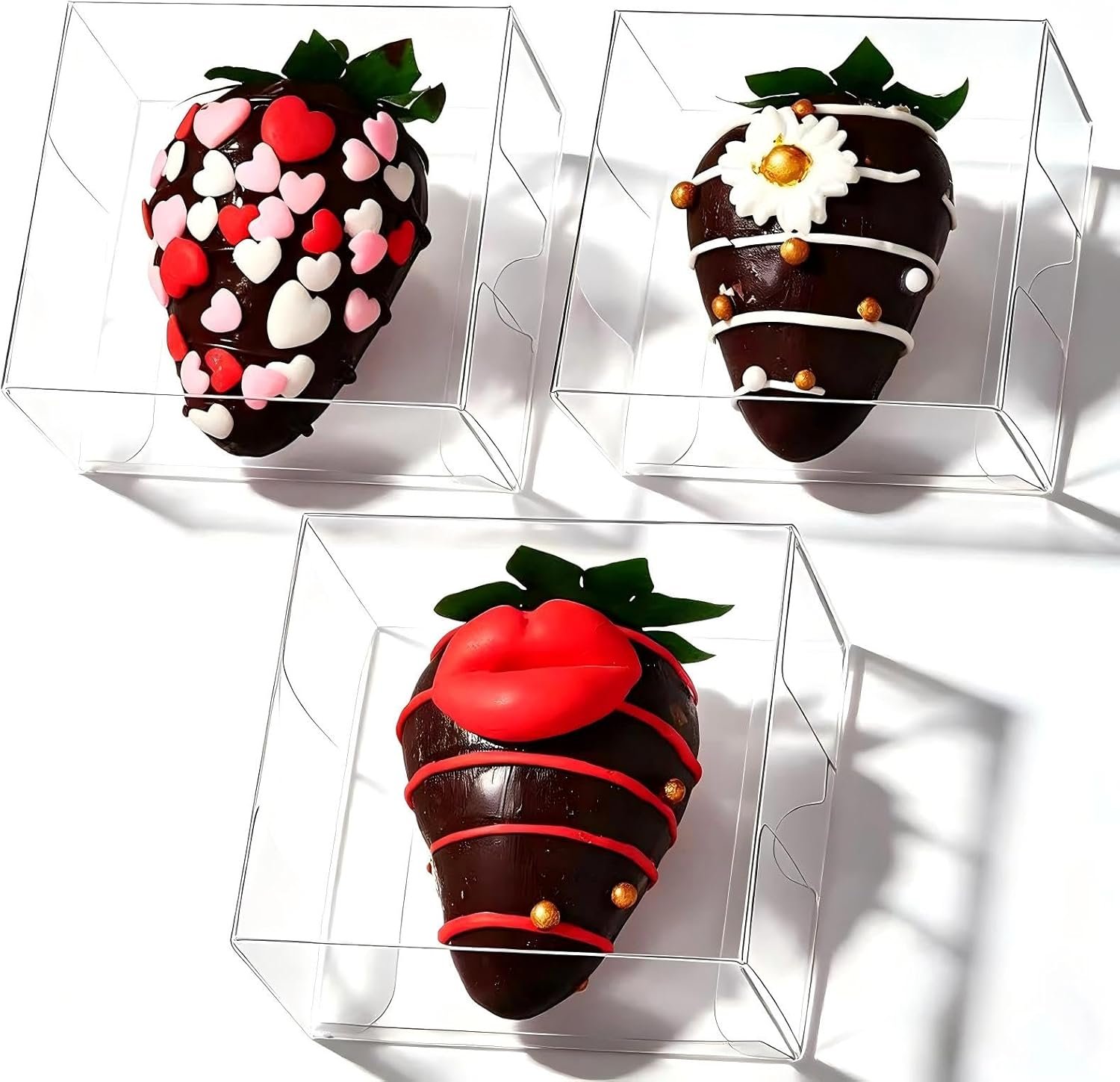 Marchio Bianco 100 Pz Scatole Trasparenti Piccole 2.5" x 2.2" x 2" con Logo Personalizzato per Fragole al Cioccolato Singole Macaron Mini Cinnamon Rolls per 2 Compleanno Matrimonio Natale San Valentino Produttore Diretto