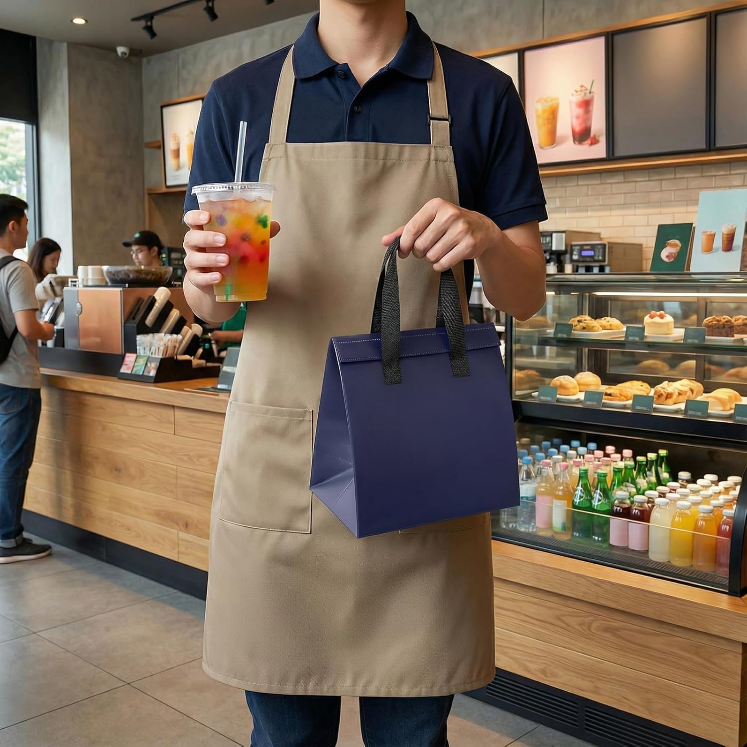Marchio Bianco Borse Termiche Isolate Monouso da 50 Pz per Asporto Caffè Tè al Latte Cibi Caldi Freddi Surgelati con Logo Personalizzato 24 x 15 x 24 cm Blu Scuro Fornitore