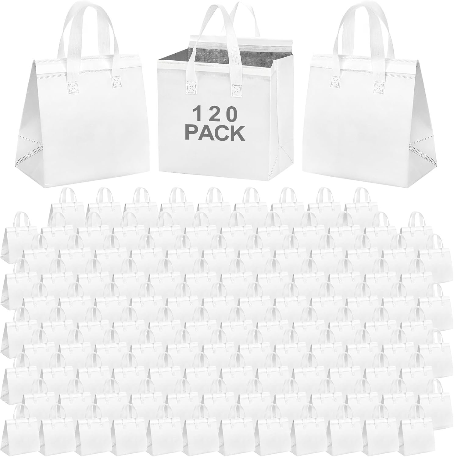 Borse a Marchio Bianco Termiche Isolate per Asporto 120 Pz all'Ingrosso per Cibi Caldi Freddi Caffè Tè BBQ Catering Ristoranti Picnic con Logo Personalizzato Produttore Diretto