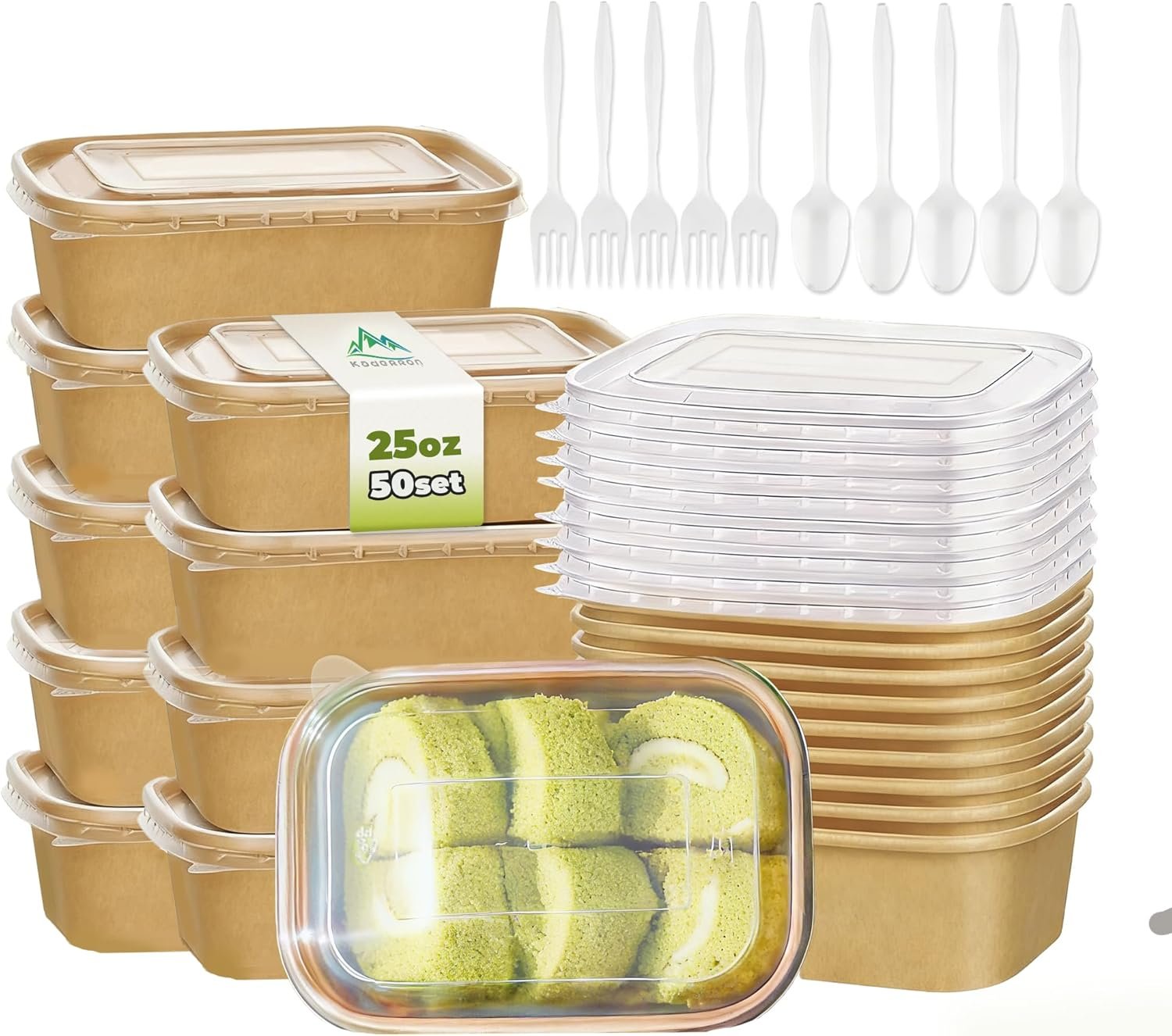 Confezione da 50 Ciotole di Carta Grandi 25 OZ con Logo Personalizzato Coperchi Cucchiai Forchette Monouso Resistenti dal Produttore Impermeabili Adatte al Microonde per Feste Marchio Bianco